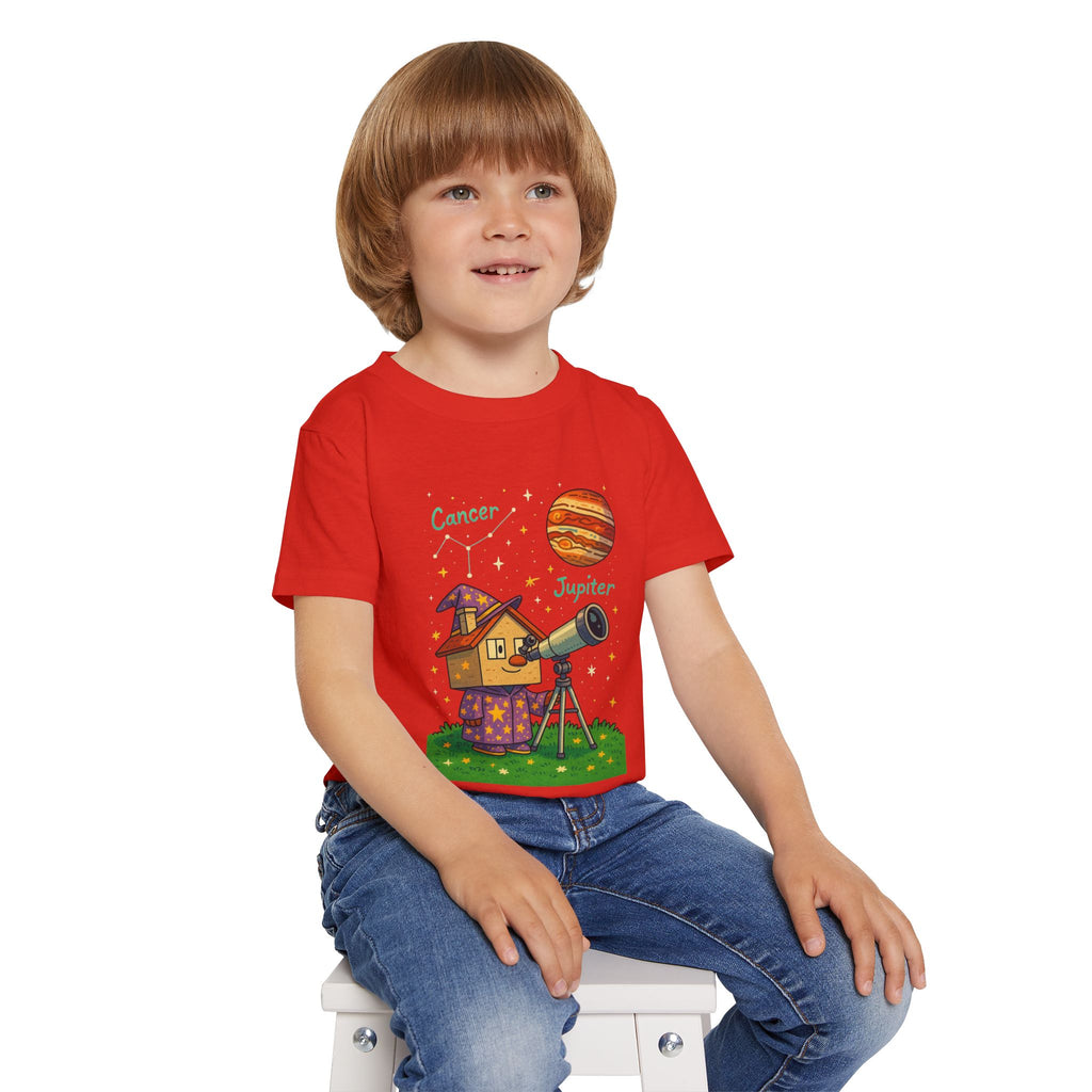 Cancer Zodiac Toddler T-Shirt | Jupiter Planet Astronomy Tee for Kids | Cute Wizard House Telescope Shirt | Space Gift for Boys Girls