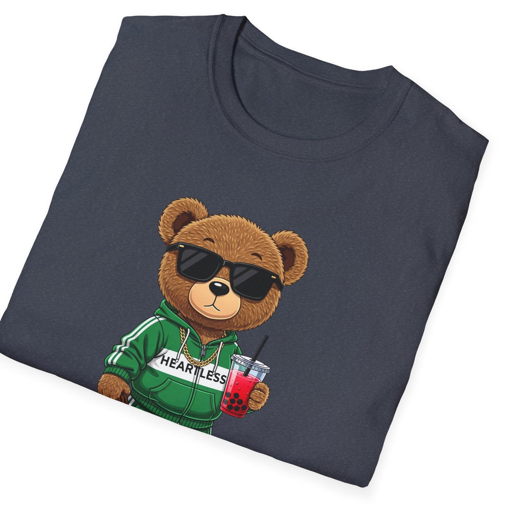 Cute Bear Graphic T-Shirt, Trendy Teddy Bear Shirt, Funny Bear With Boba Tee, Streetwear Animal Tee, Kawaii Bear Gift, Unisex Black Shirt