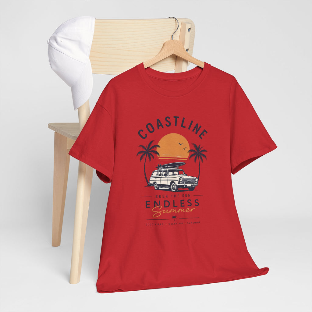 Coastline Endless Summer T-Shirt, Beach Vacation Graphic Tee, Retro Surf Van Shirt, Coastal Sunset Summer Top, Unisex Beach Lover Gift