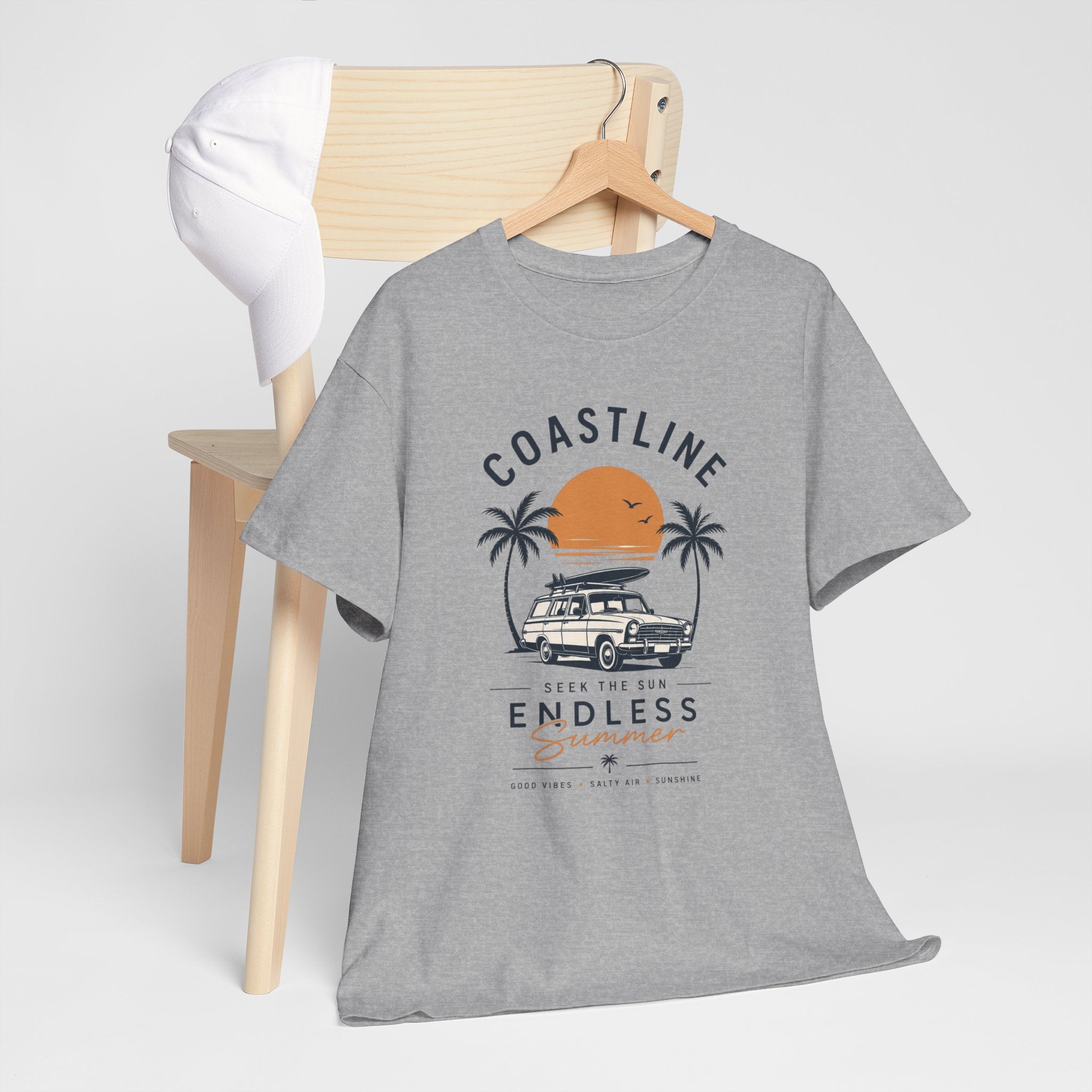 Coastline Endless Summer T-Shirt, Beach Vacation Graphic Tee, Retro Surf Van Shirt, Coastal Sunset Summer Top, Unisex Beach Lover Gift