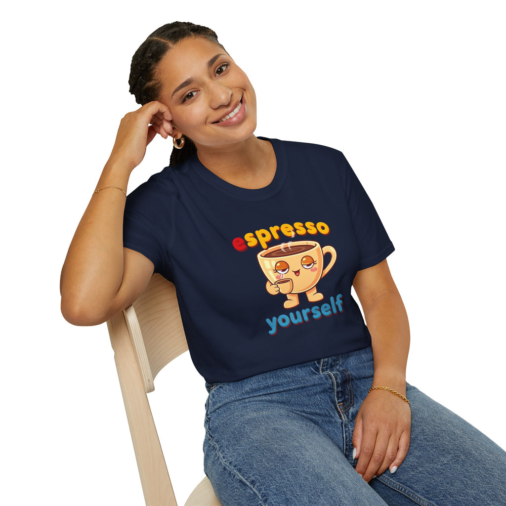 Espresso Yourself Funny Coffee T-Shirt, Cute Coffee Cup Graphic Tee, Barista Gift Shirt, Coffee Lover Pun Tee, Caffeine Lover Unisex Top