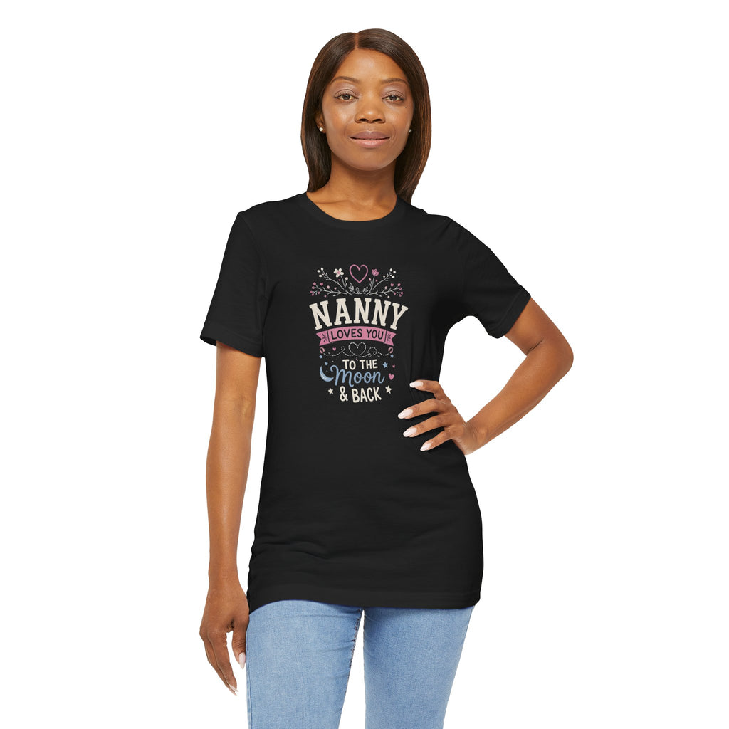 Nanny Loves You To The Moon And Back Shirt | Cute Nanny Gift T-Shirt | Baby Feet Family Love Tee | Grandma Style Graphic Tee