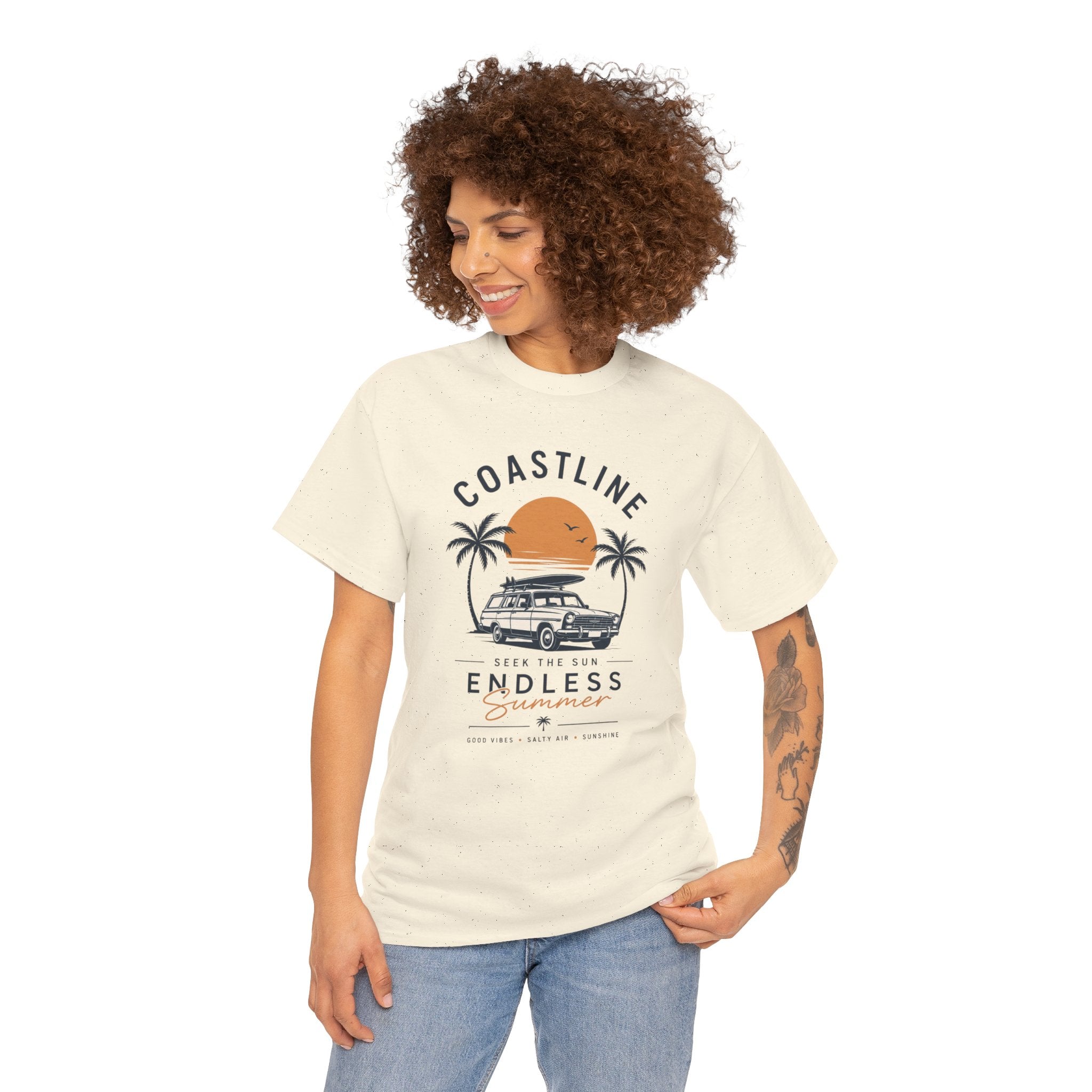 Coastline Endless Summer T-Shirt, Beach Vacation Graphic Tee, Retro Surf Van Shirt, Coastal Sunset Summer Top, Unisex Beach Lover Gift