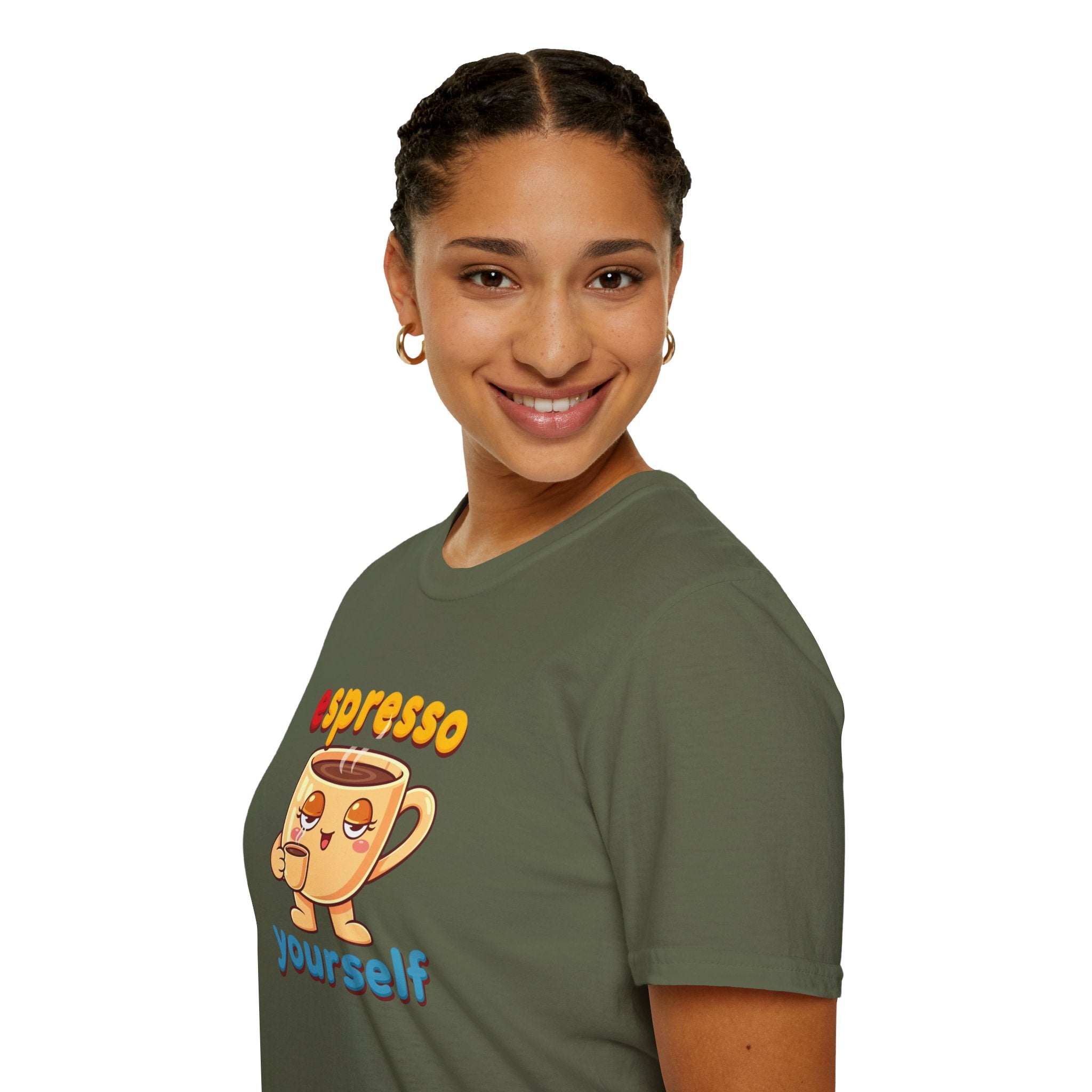 Espresso Yourself Funny Coffee T-Shirt, Cute Coffee Cup Graphic Tee, Barista Gift Shirt, Coffee Lover Pun Tee, Caffeine Lover Unisex Top