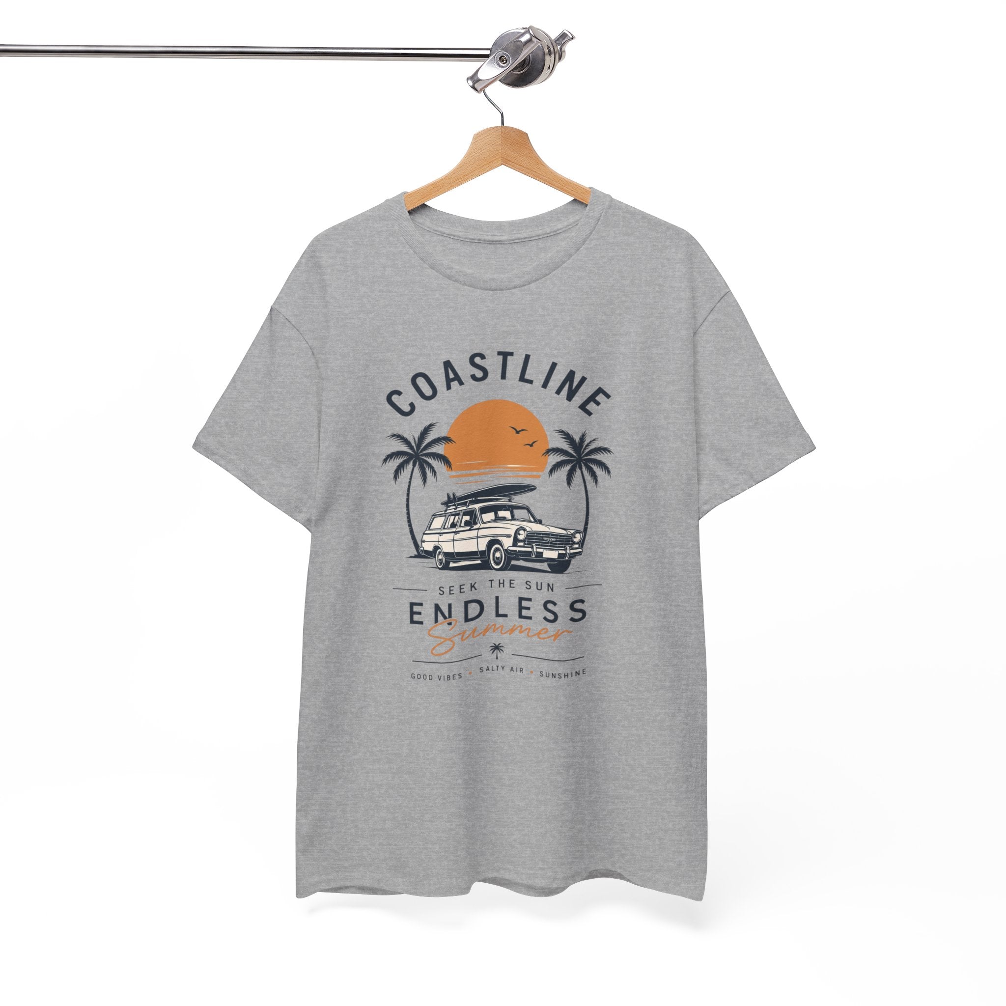 Coastline Endless Summer T-Shirt, Beach Vacation Graphic Tee, Retro Surf Van Shirt, Coastal Sunset Summer Top, Unisex Beach Lover Gift