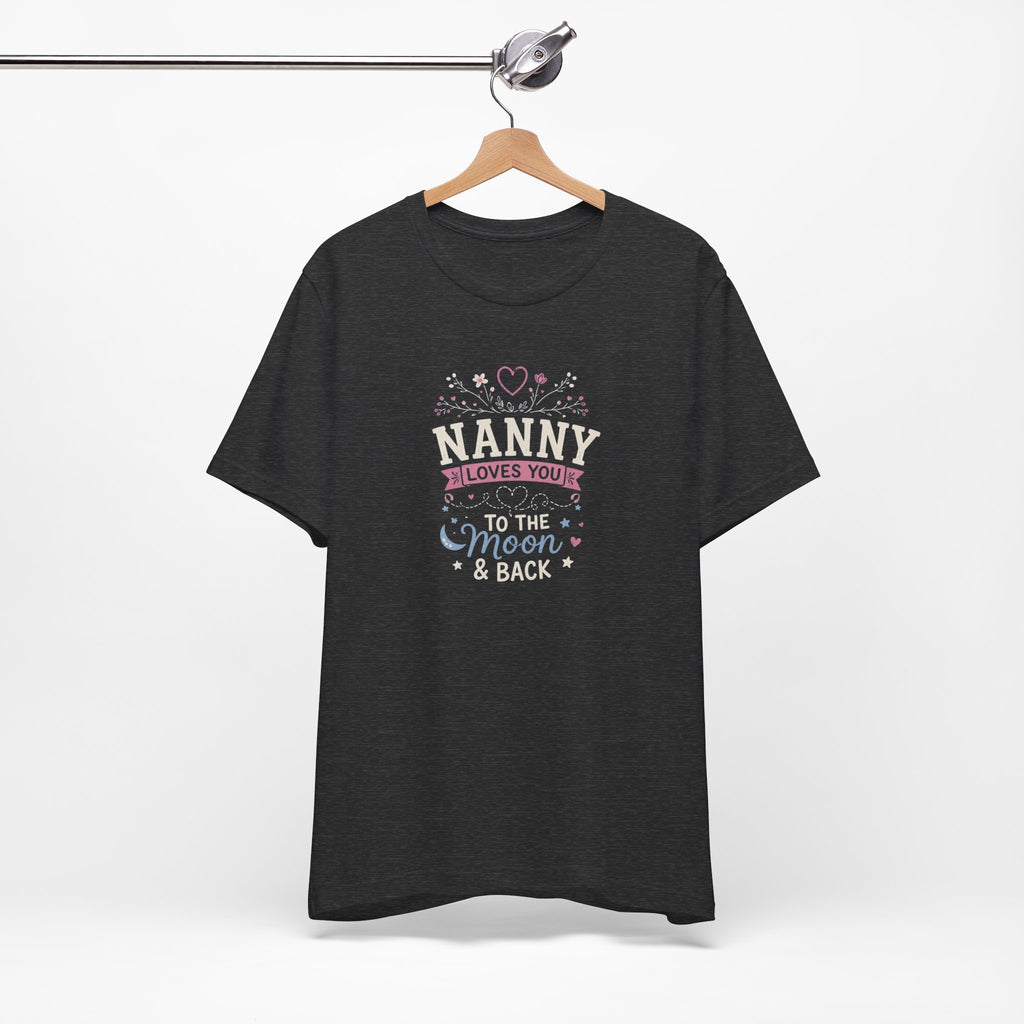 Nanny Loves You To The Moon And Back Shirt | Cute Nanny Gift T-Shirt | Baby Feet Family Love Tee | Grandma Style Graphic Tee