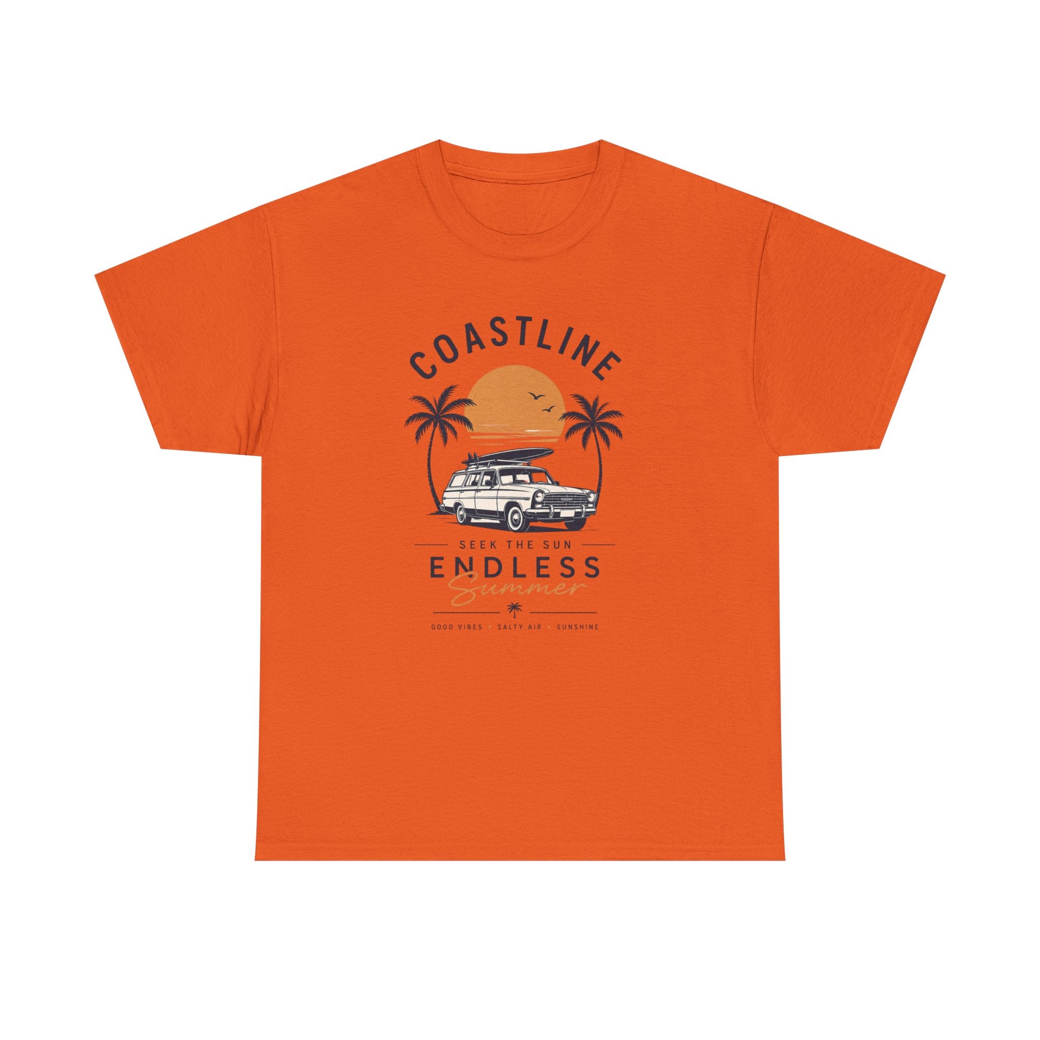 Coastline Endless Summer T-Shirt, Beach Vacation Graphic Tee, Retro Surf Van Shirt, Coastal Sunset Summer Top, Unisex Beach Lover Gift