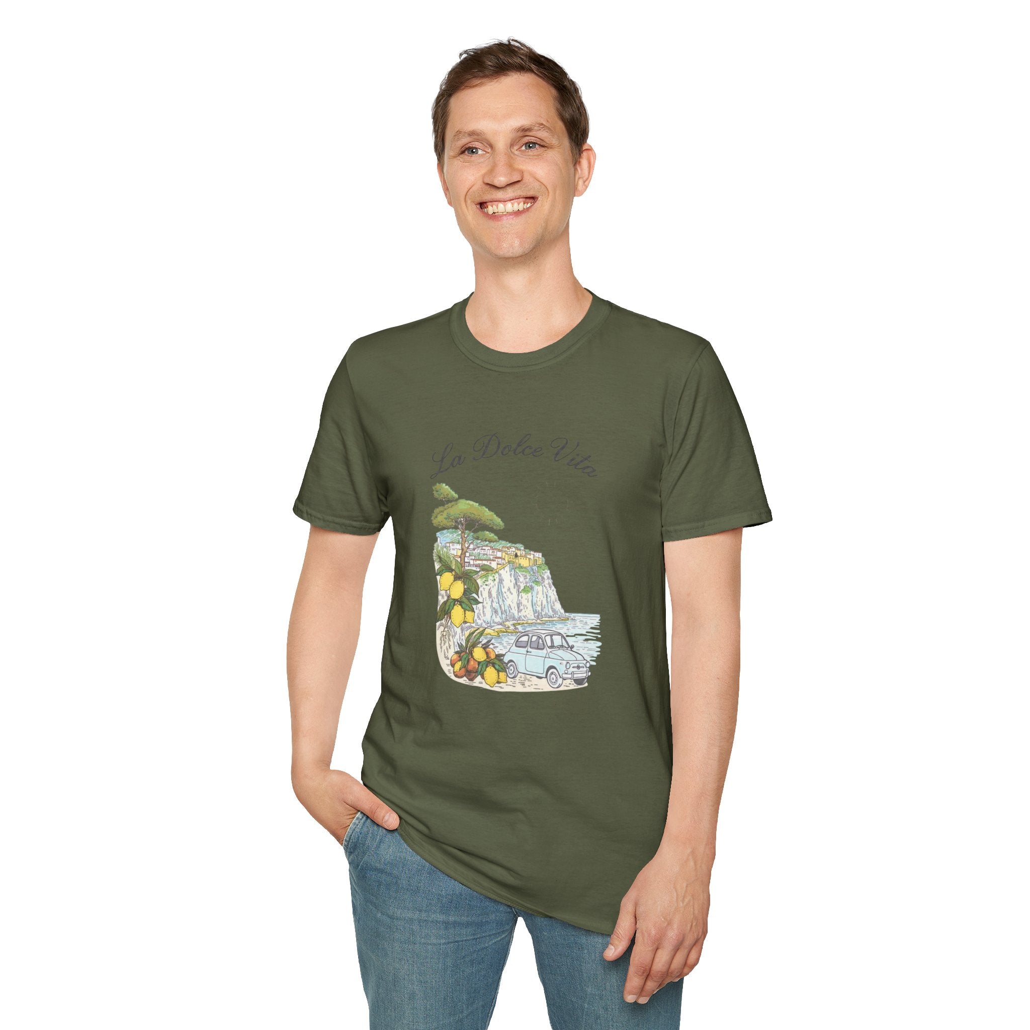 La Dolce Vita T-Shirt | Italian Summer Fiat 500 Lemon Coast Tee | Amalfi Positano Village Shirt | Mediterranean Travel Gift