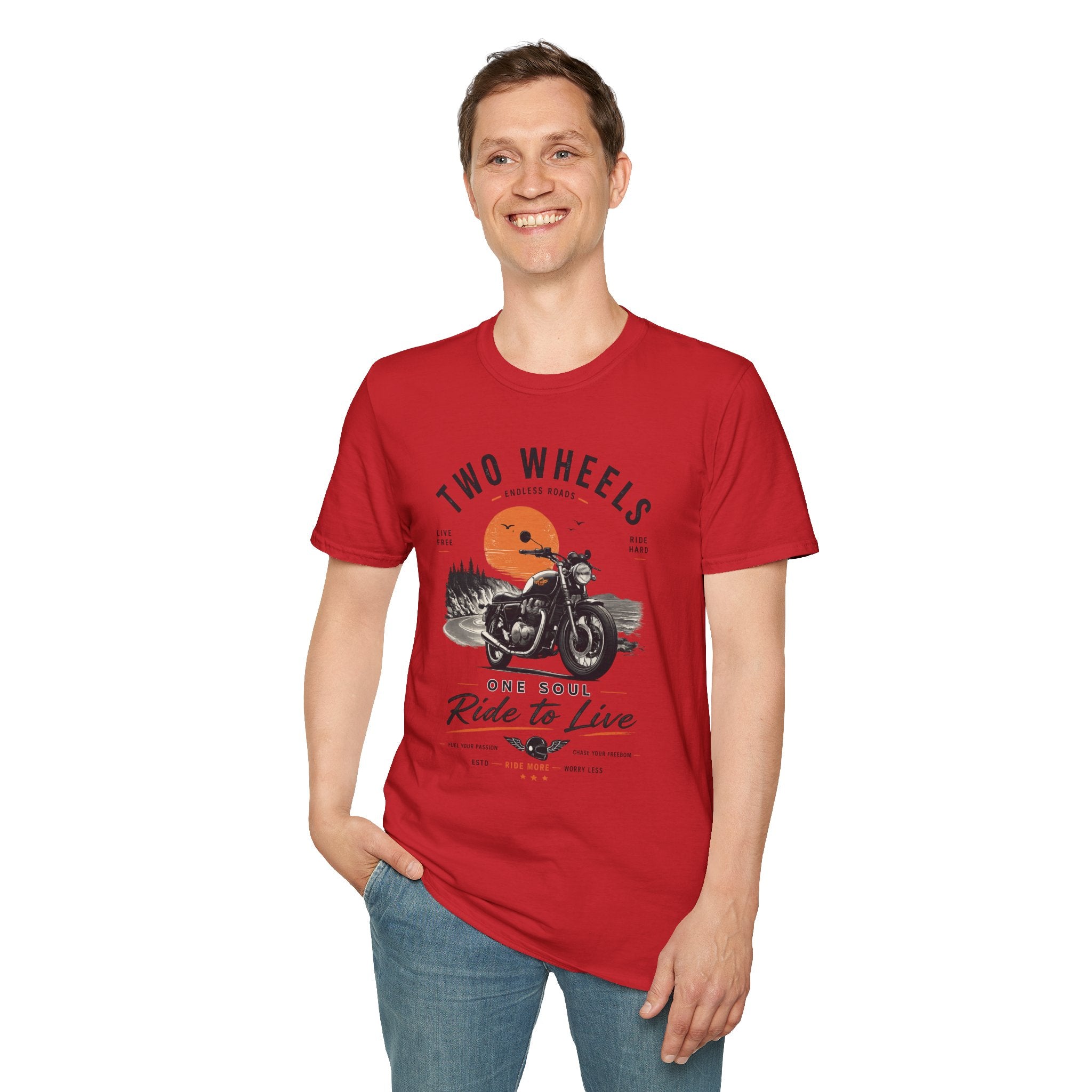 Two Wheels One Soul T-Shirt, Ride to Live Motorcycle Shirt, Biker Graphic Tee, Vintage Moto Rider Gift, Unisex Motorcycle Lover Top