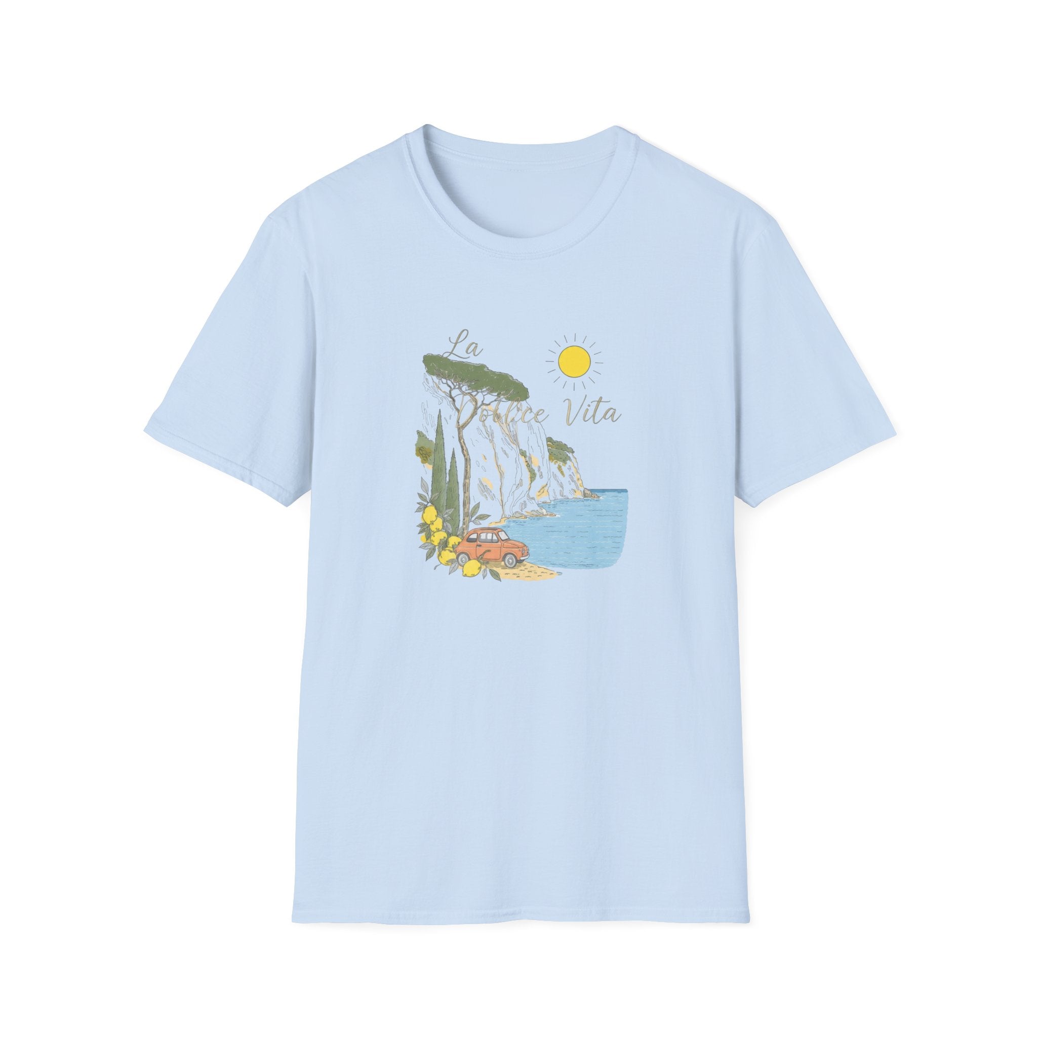 La Dolce Vita T-Shirt | Italian Summer Fiat 500 Lemon Coast Tee | Amalfi Coast Travel Shirt for Women Men | Mediterranean Vacation Gift