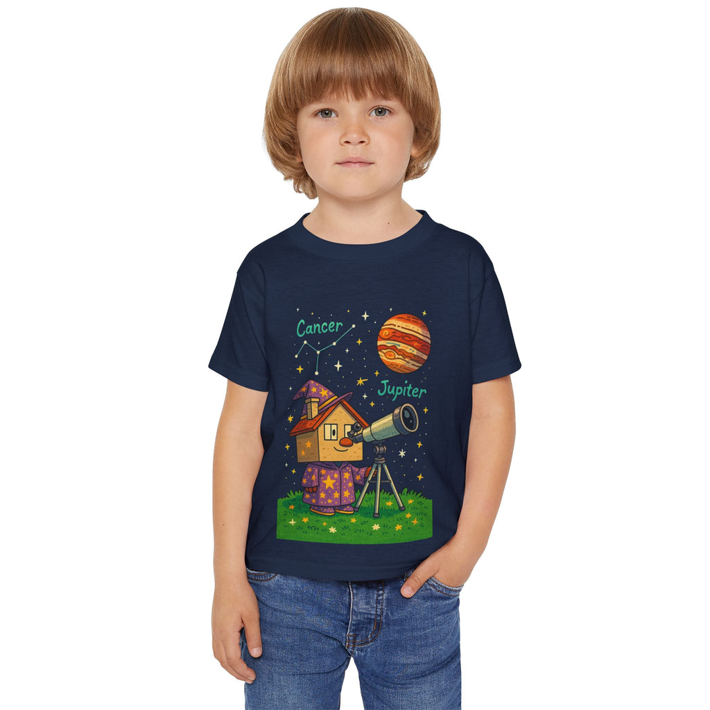 Cancer Zodiac Toddler T-Shirt | Jupiter Planet Astronomy Tee for Kids | Cute Wizard House Telescope Shirt | Space Gift for Boys Girls