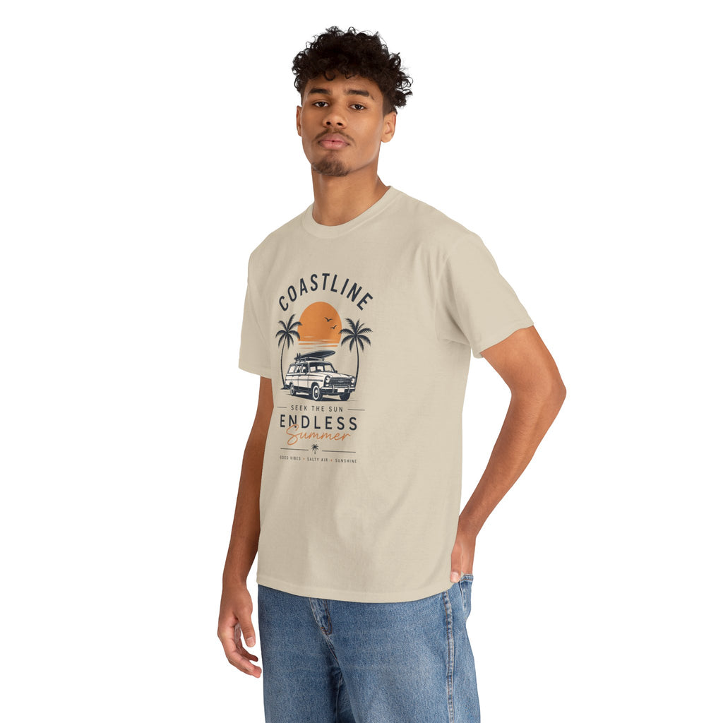Coastline Endless Summer T-Shirt, Beach Vacation Graphic Tee, Retro Surf Van Shirt, Coastal Sunset Summer Top, Unisex Beach Lover Gift