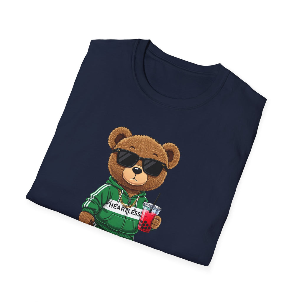 Cute Bear Graphic T-Shirt, Trendy Teddy Bear Shirt, Funny Bear With Boba Tee, Streetwear Animal Tee, Kawaii Bear Gift, Unisex Black Shirt