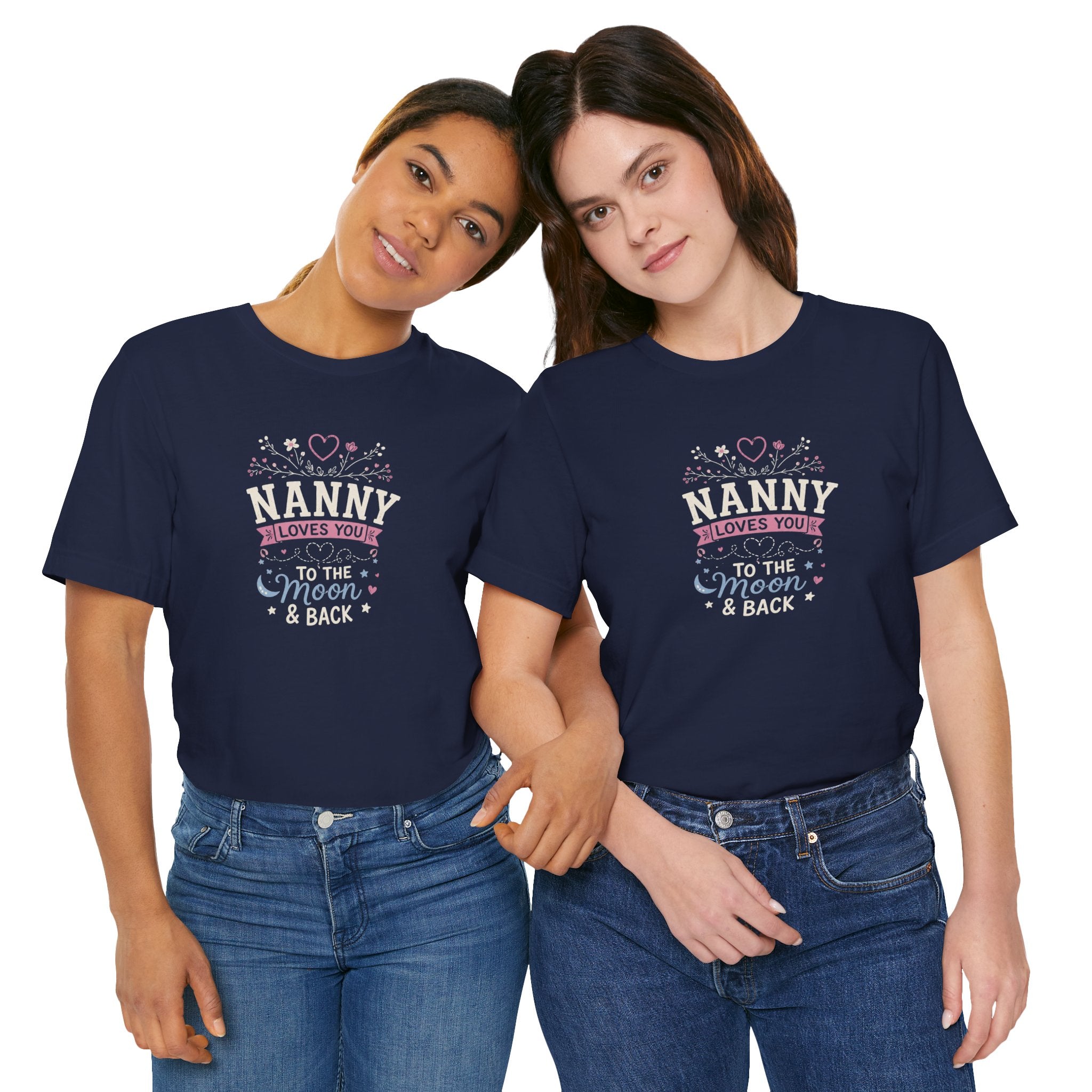 Nanny Loves You To The Moon And Back Shirt | Cute Nanny Gift T-Shirt | Baby Feet Family Love Tee | Grandma Style Graphic Tee