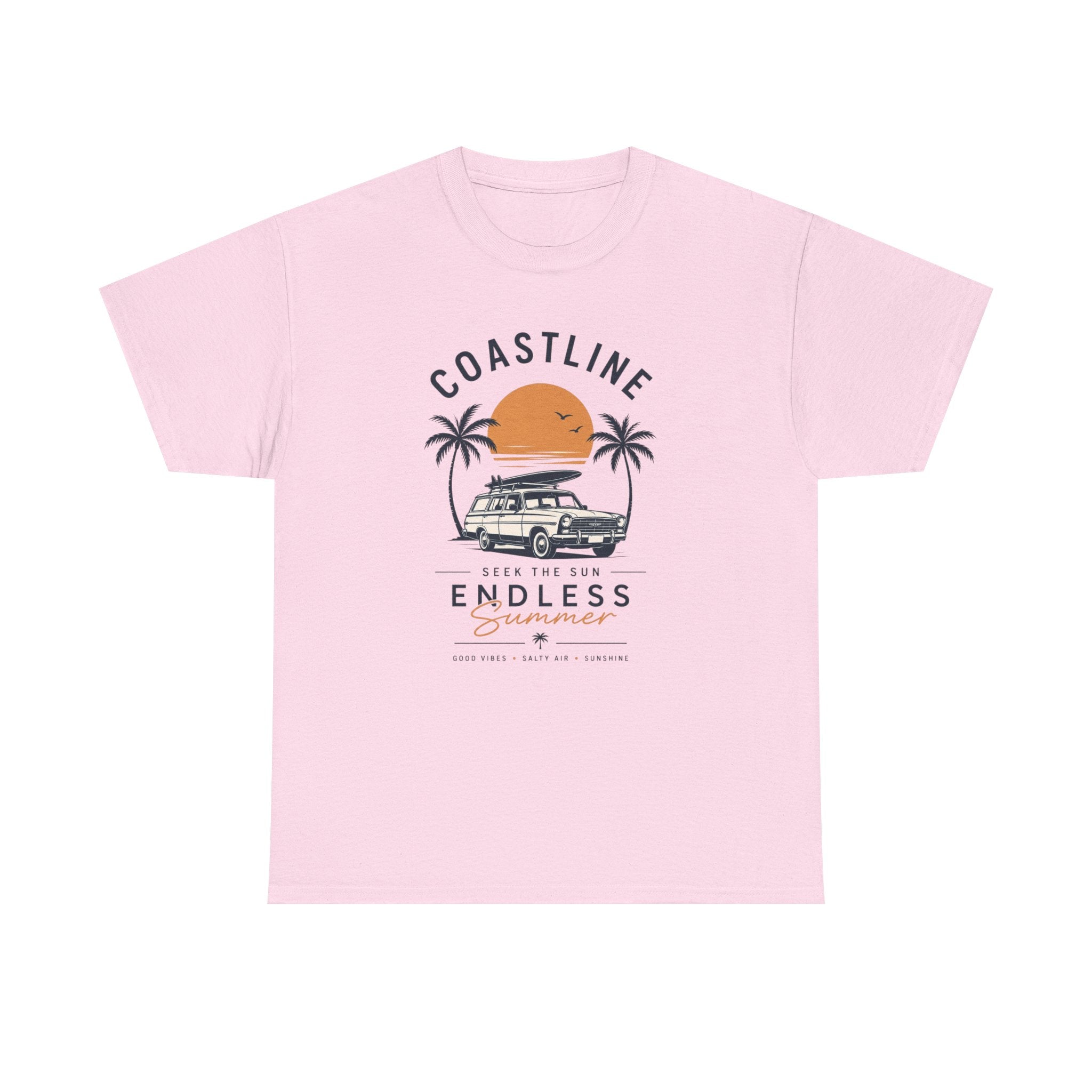 Coastline Endless Summer T-Shirt, Beach Vacation Graphic Tee, Retro Surf Van Shirt, Coastal Sunset Summer Top, Unisex Beach Lover Gift