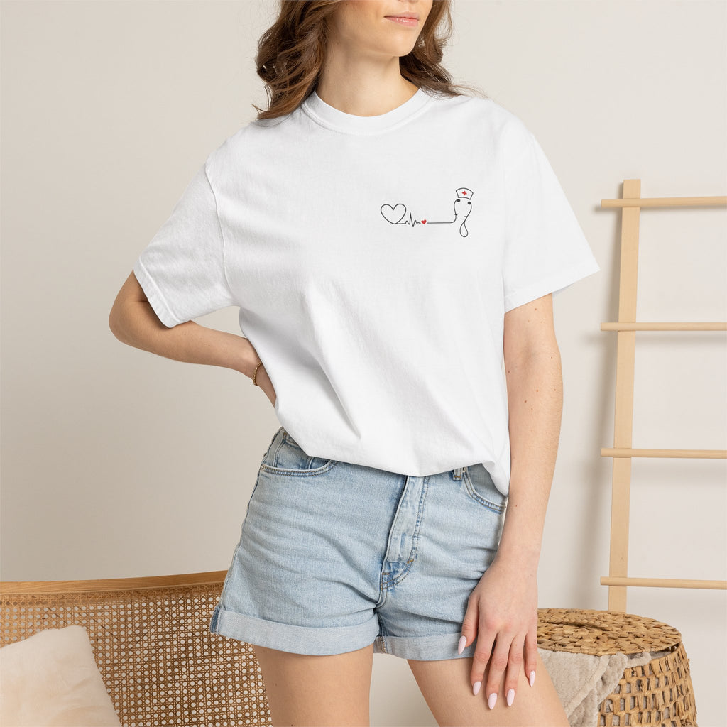 Minimalist Nurse Shirt | Heartbeat EKG Nurse Cap Tee | RN Gift | Nursing Student Gift | Healthcare Worker T-Shirt