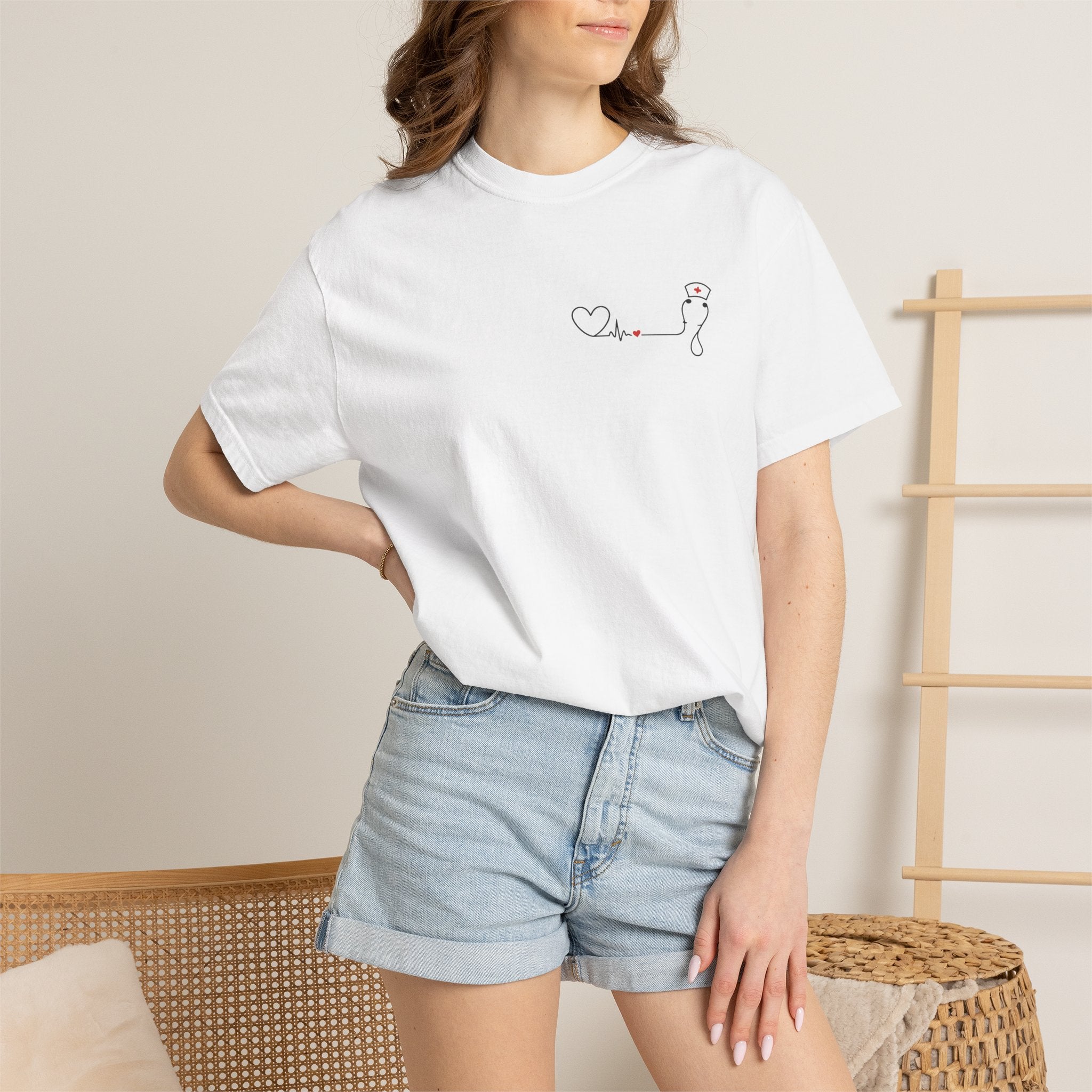 Minimalist Nurse Shirt | Heartbeat EKG Nurse Cap Tee | RN Gift | Nursing Student Gift | Healthcare Worker T-Shirt
