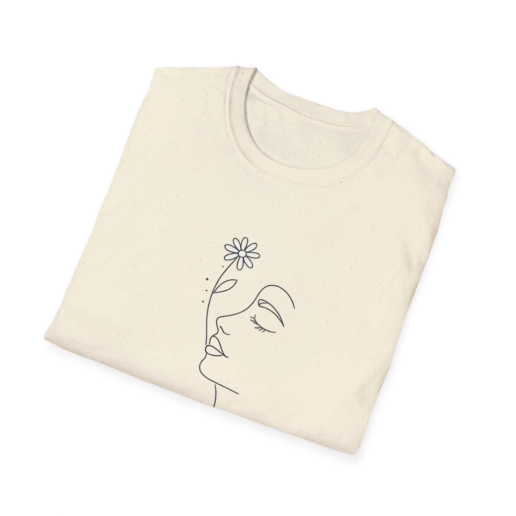 Minimalist Floral Woman Face T-Shirt | Abstract Line Art Graphic Tee | Boho Aesthetic Shirt