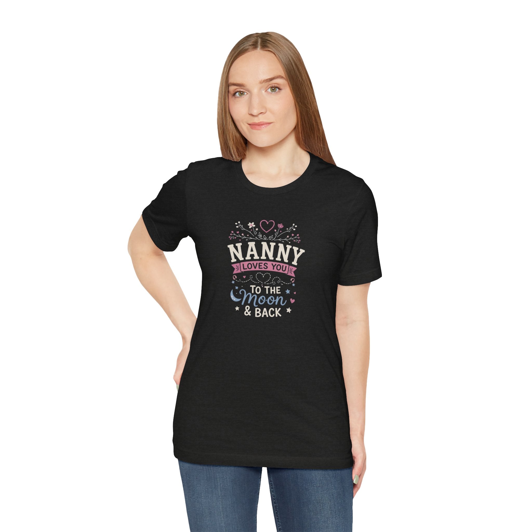 Nanny Loves You To The Moon And Back Shirt | Cute Nanny Gift T-Shirt | Baby Feet Family Love Tee | Grandma Style Graphic Tee