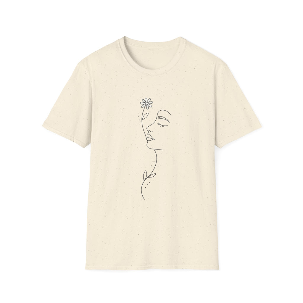 Minimalist Floral Woman Face T-Shirt | Abstract Line Art Graphic Tee | Boho Aesthetic Shirt
