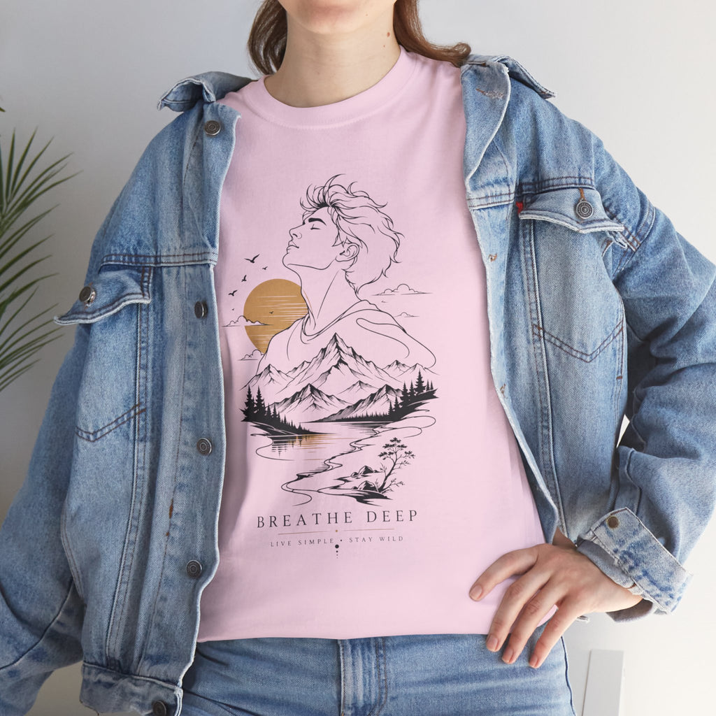 Breathe Deep Mountain Nature T-Shirt, Minimalist Outdoor Graphic Tee, Hiking Lover Shirt, Adventure Aesthetic Tee, Wilderness Nature Gift