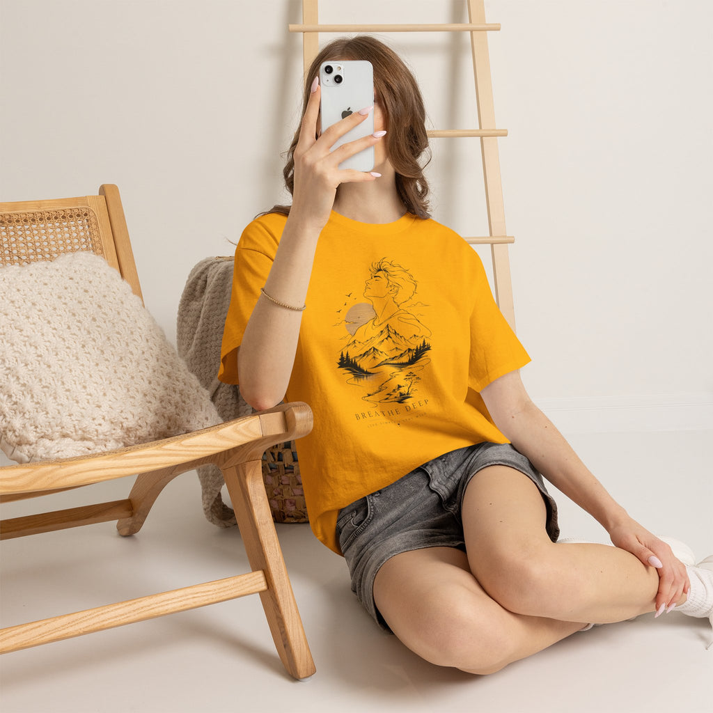 Breathe Deep Mountain Nature T-Shirt, Minimalist Outdoor Graphic Tee, Hiking Lover Shirt, Adventure Aesthetic Tee, Wilderness Nature Gift