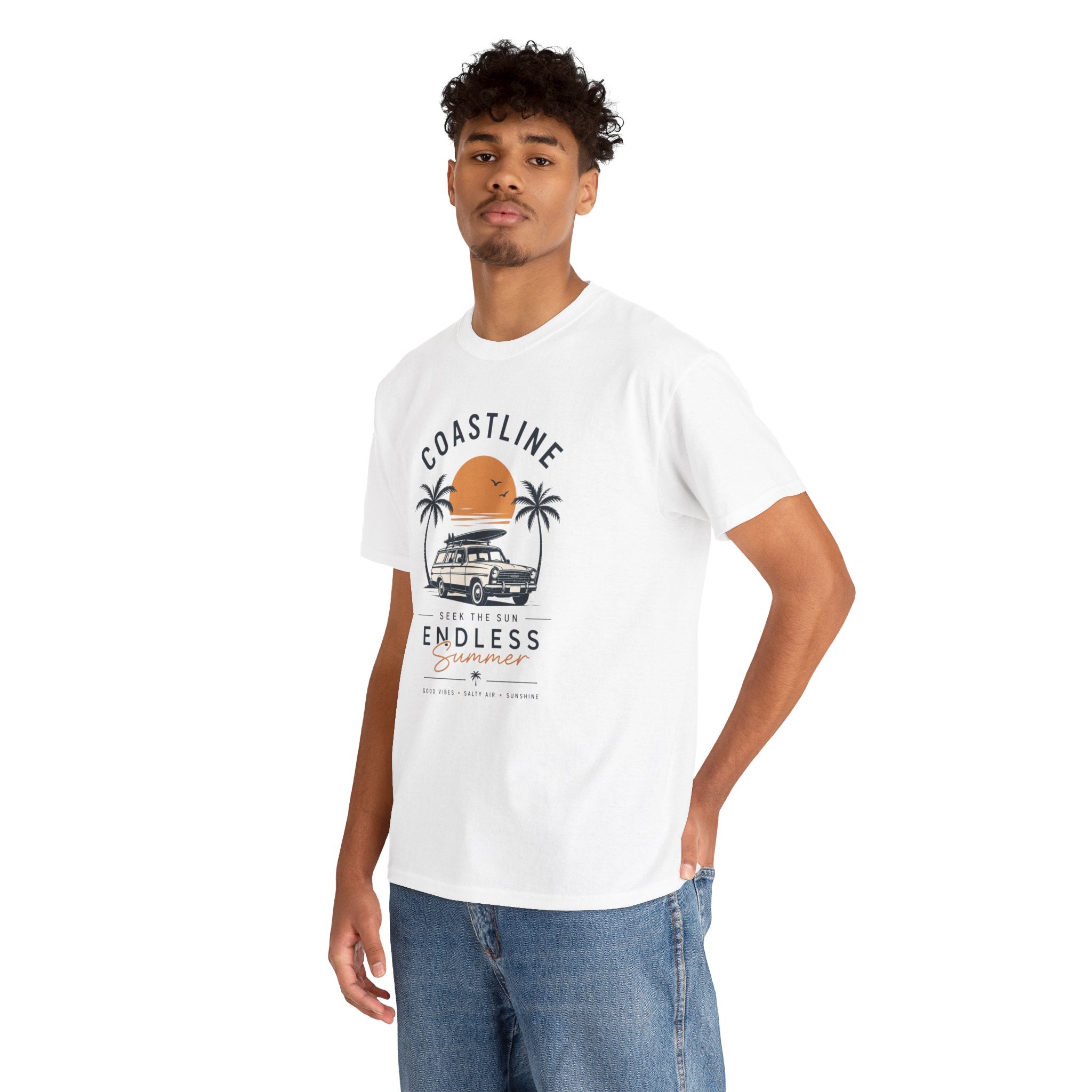 Coastline Endless Summer T-Shirt, Beach Vacation Graphic Tee, Retro Surf Van Shirt, Coastal Sunset Summer Top, Unisex Beach Lover Gift