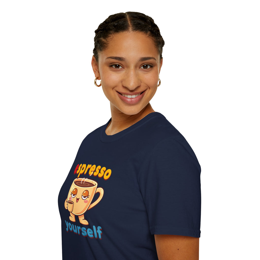 Espresso Yourself Funny Coffee T-Shirt, Cute Coffee Cup Graphic Tee, Barista Gift Shirt, Coffee Lover Pun Tee, Caffeine Lover Unisex Top