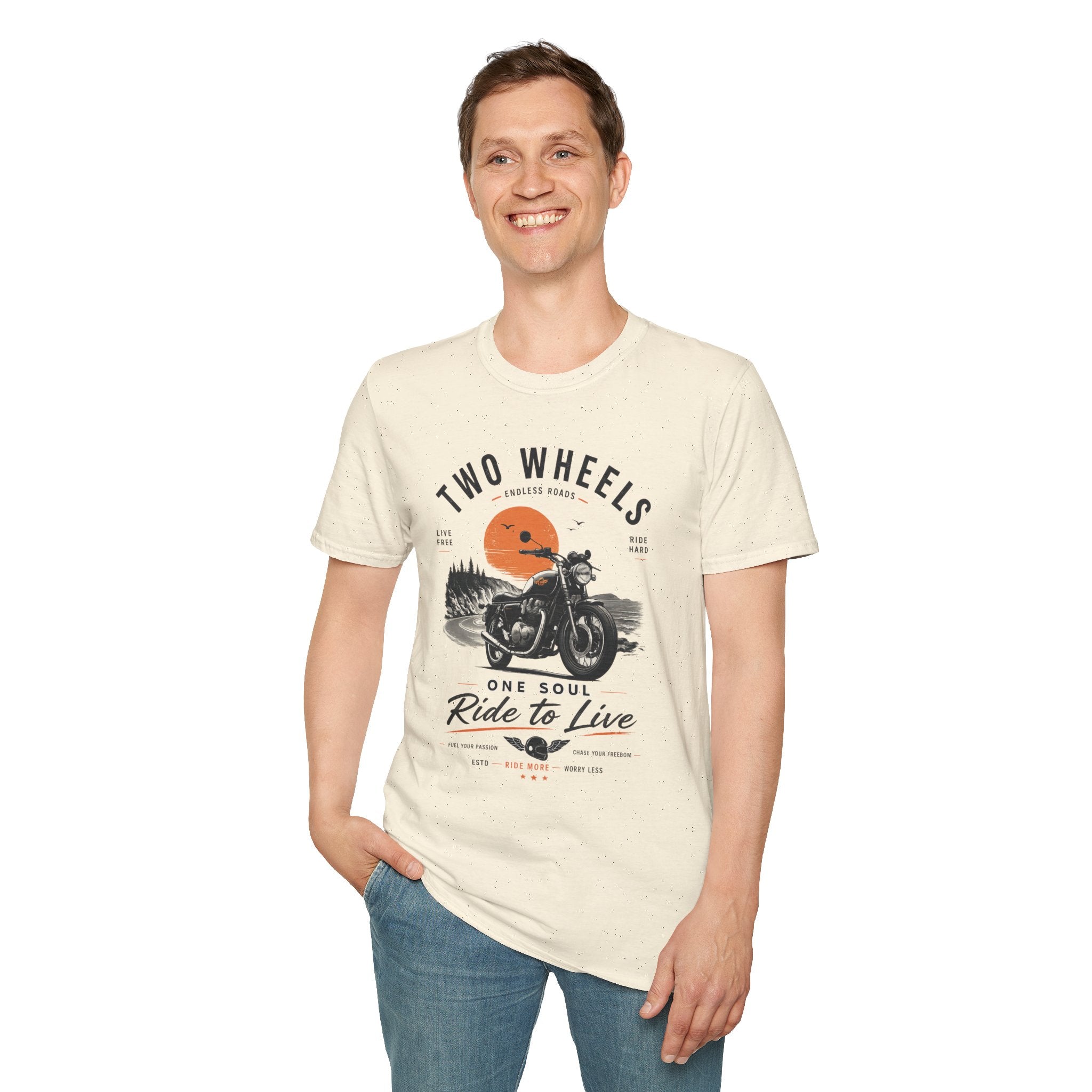 Two Wheels One Soul T-Shirt, Ride to Live Motorcycle Shirt, Biker Graphic Tee, Vintage Moto Rider Gift, Unisex Motorcycle Lover Top