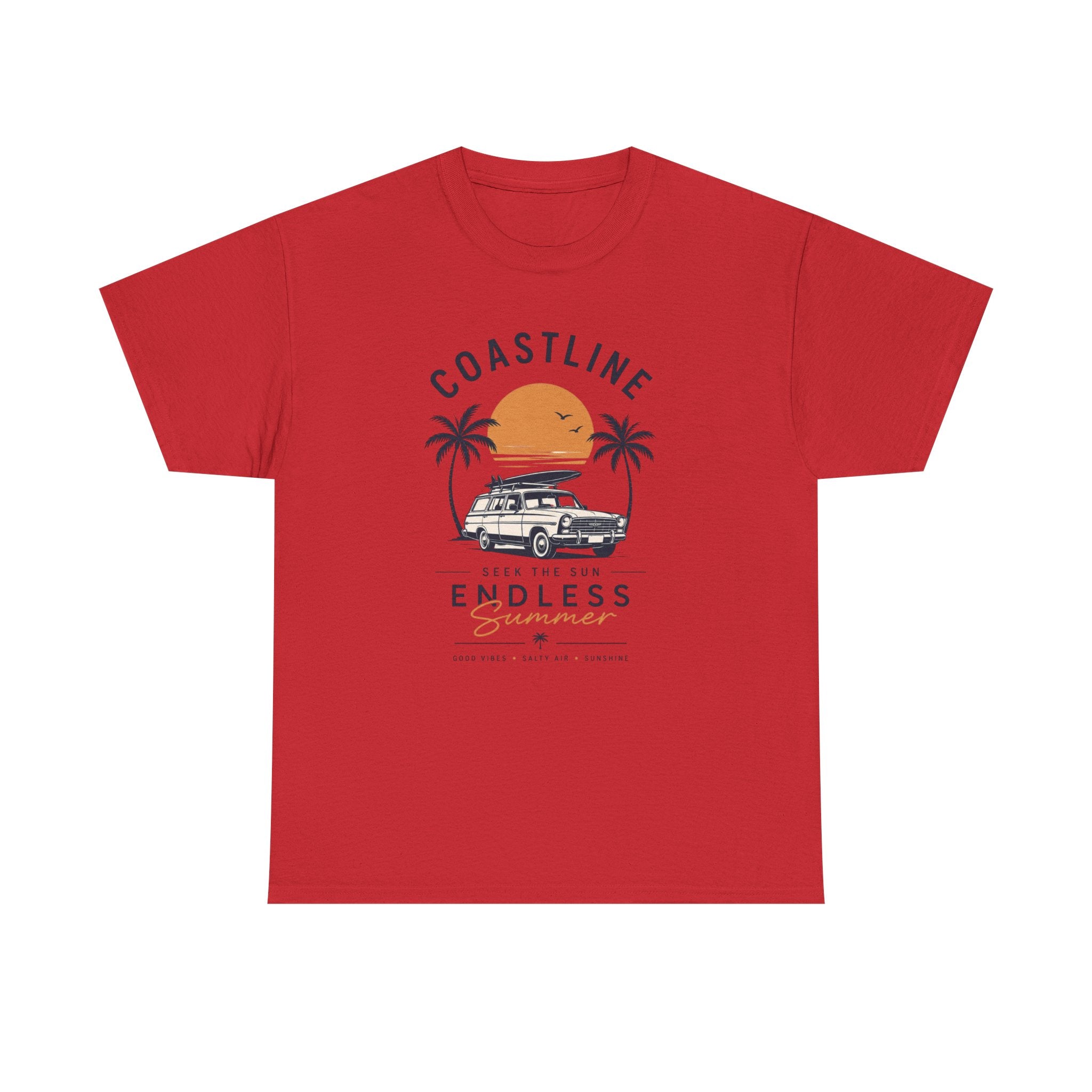Coastline Endless Summer T-Shirt, Beach Vacation Graphic Tee, Retro Surf Van Shirt, Coastal Sunset Summer Top, Unisex Beach Lover Gift