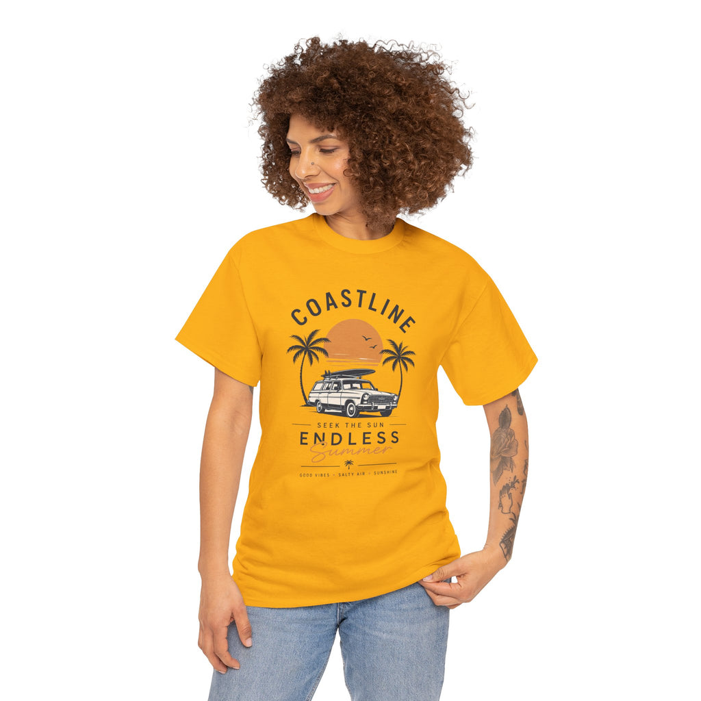 Coastline Endless Summer T-Shirt, Beach Vacation Graphic Tee, Retro Surf Van Shirt, Coastal Sunset Summer Top, Unisex Beach Lover Gift