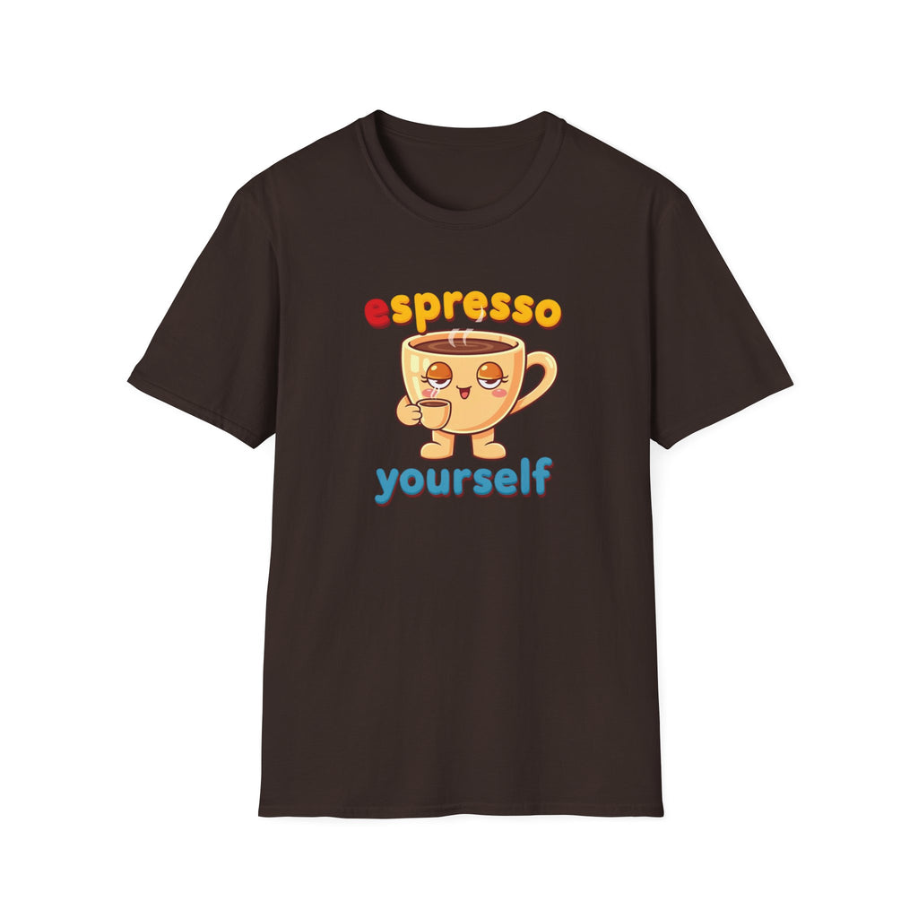 Espresso Yourself Funny Coffee T-Shirt, Cute Coffee Cup Graphic Tee, Barista Gift Shirt, Coffee Lover Pun Tee, Caffeine Lover Unisex Top