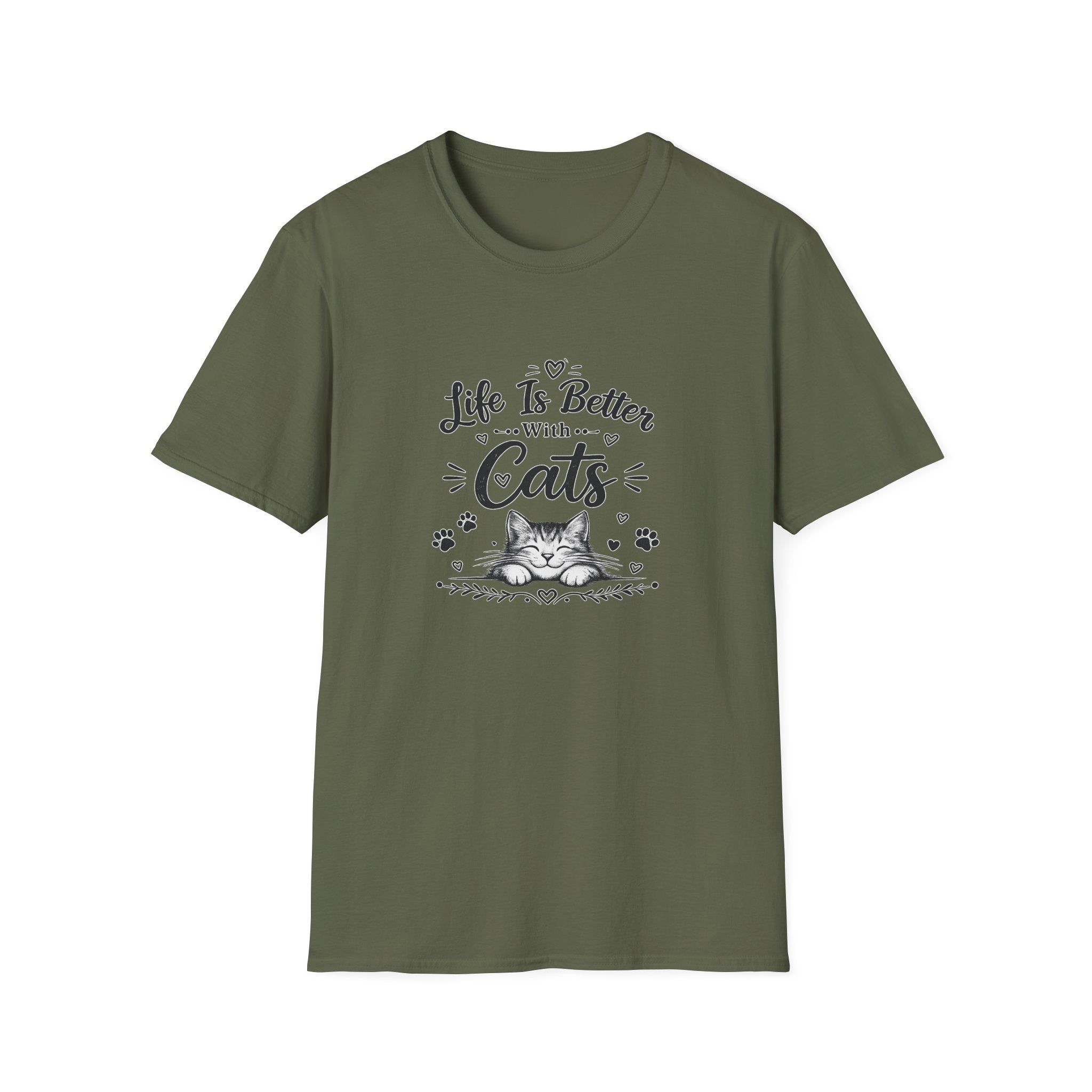 Life Is Better With Cats T-Shirt, Cute Cat Lover Shirt, Funny Cat Mom Tee, Cat Dad Gift, Unisex Softstyle Kitten Graphic Tee, Pet Lover Gift