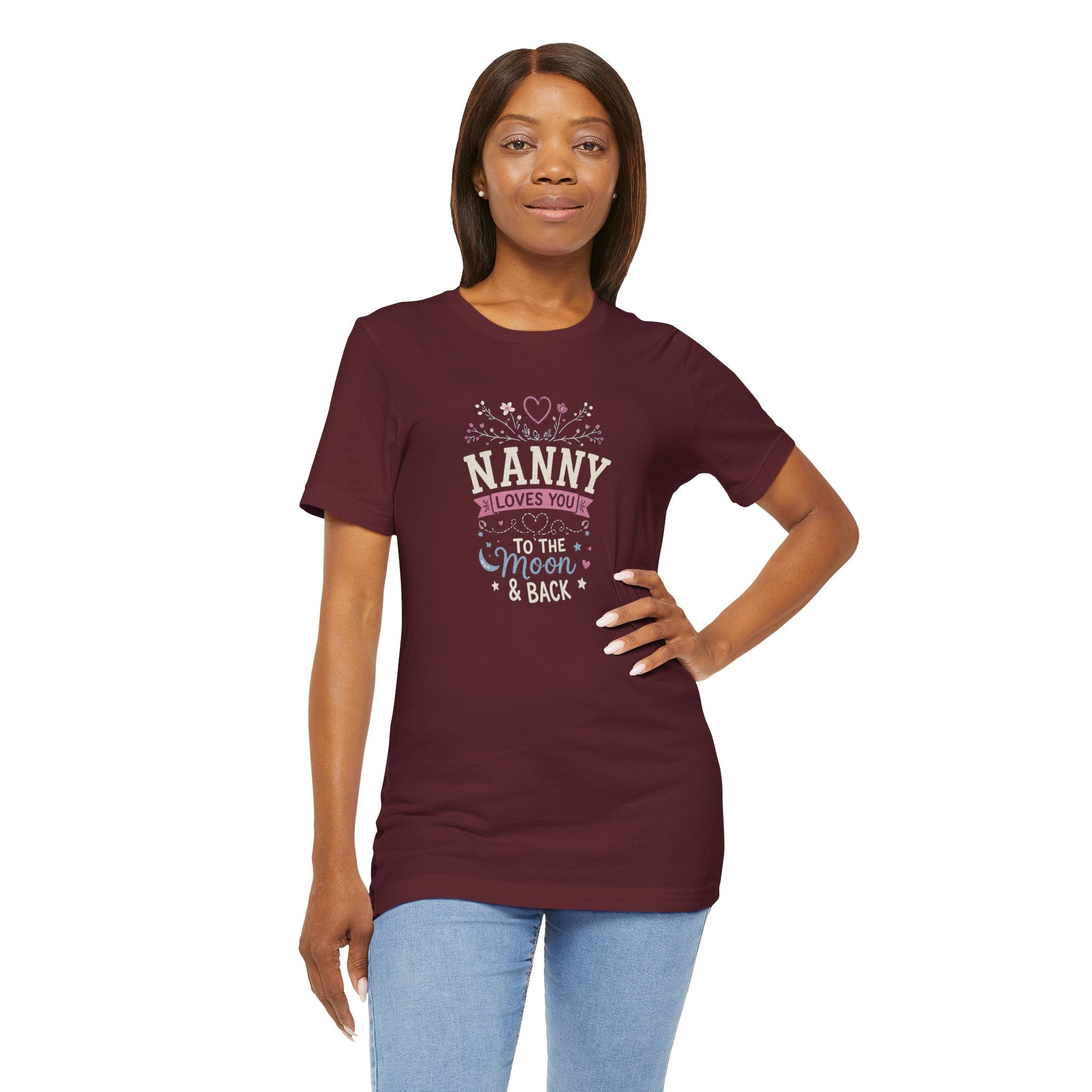 Nanny Loves You To The Moon And Back Shirt | Cute Nanny Gift T-Shirt | Baby Feet Family Love Tee | Grandma Style Graphic Tee