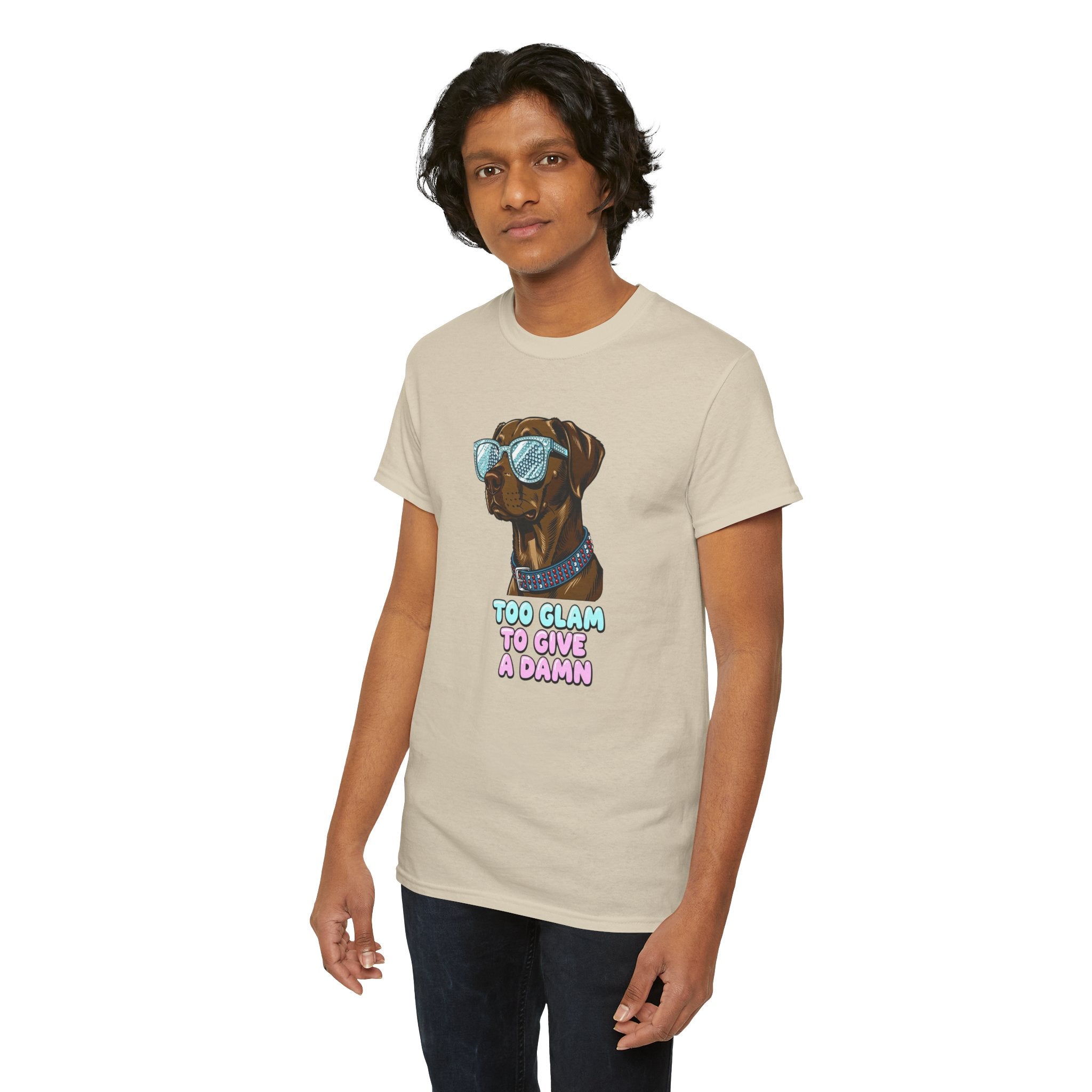 Too Glam to Give a Damn Funny Stylish Dog T-Shirt, Glam Dog Lover Graphic Tee, Cute Sassy Puppy Shirt, Trendy Pet Lover Gift, Unisex Casual