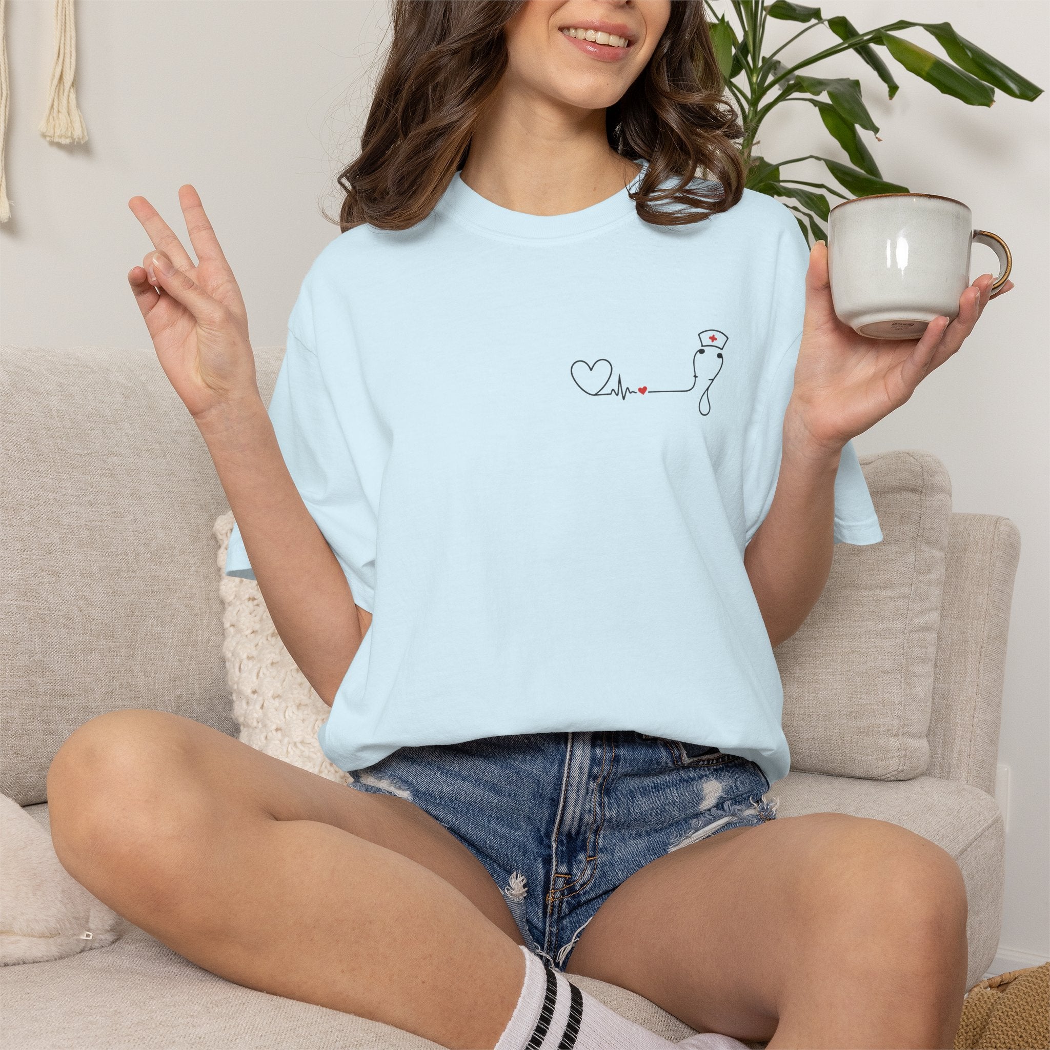 Minimalist Nurse Shirt | Heartbeat EKG Nurse Cap Tee | RN Gift | Nursing Student Gift | Healthcare Worker T-Shirt
