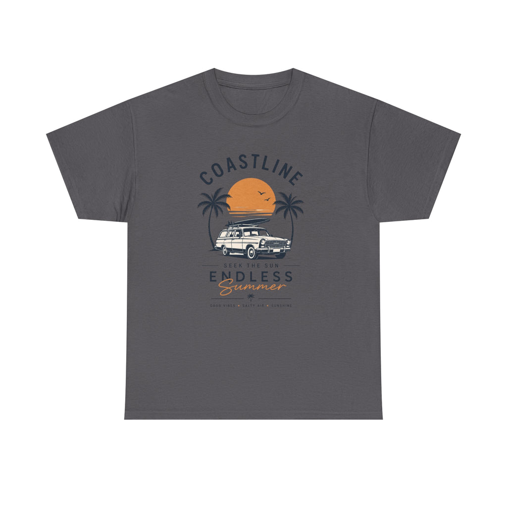 Coastline Endless Summer T-Shirt, Beach Vacation Graphic Tee, Retro Surf Van Shirt, Coastal Sunset Summer Top, Unisex Beach Lover Gift