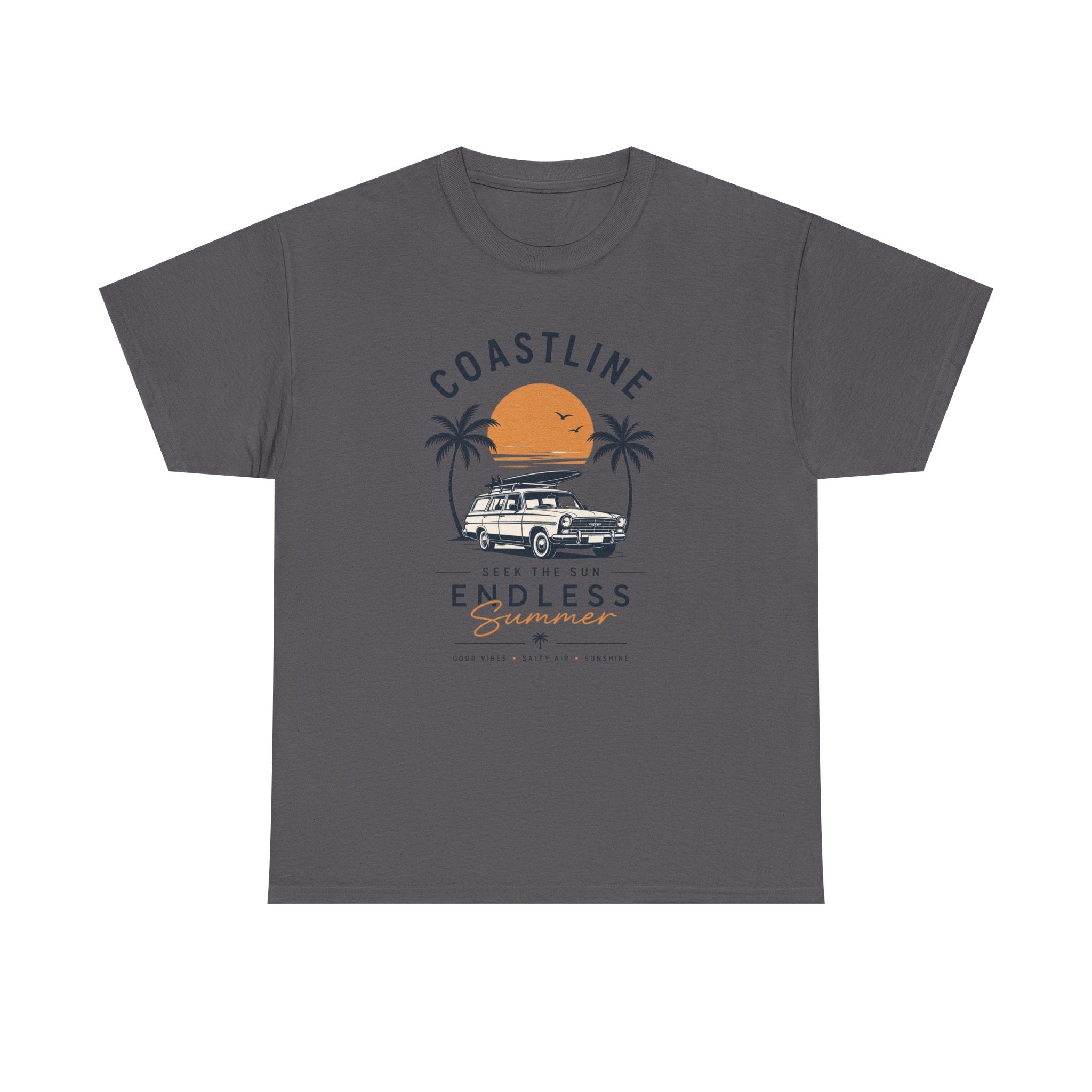 Coastline Endless Summer T-Shirt, Beach Vacation Graphic Tee, Retro Surf Van Shirt, Coastal Sunset Summer Top, Unisex Beach Lover Gift
