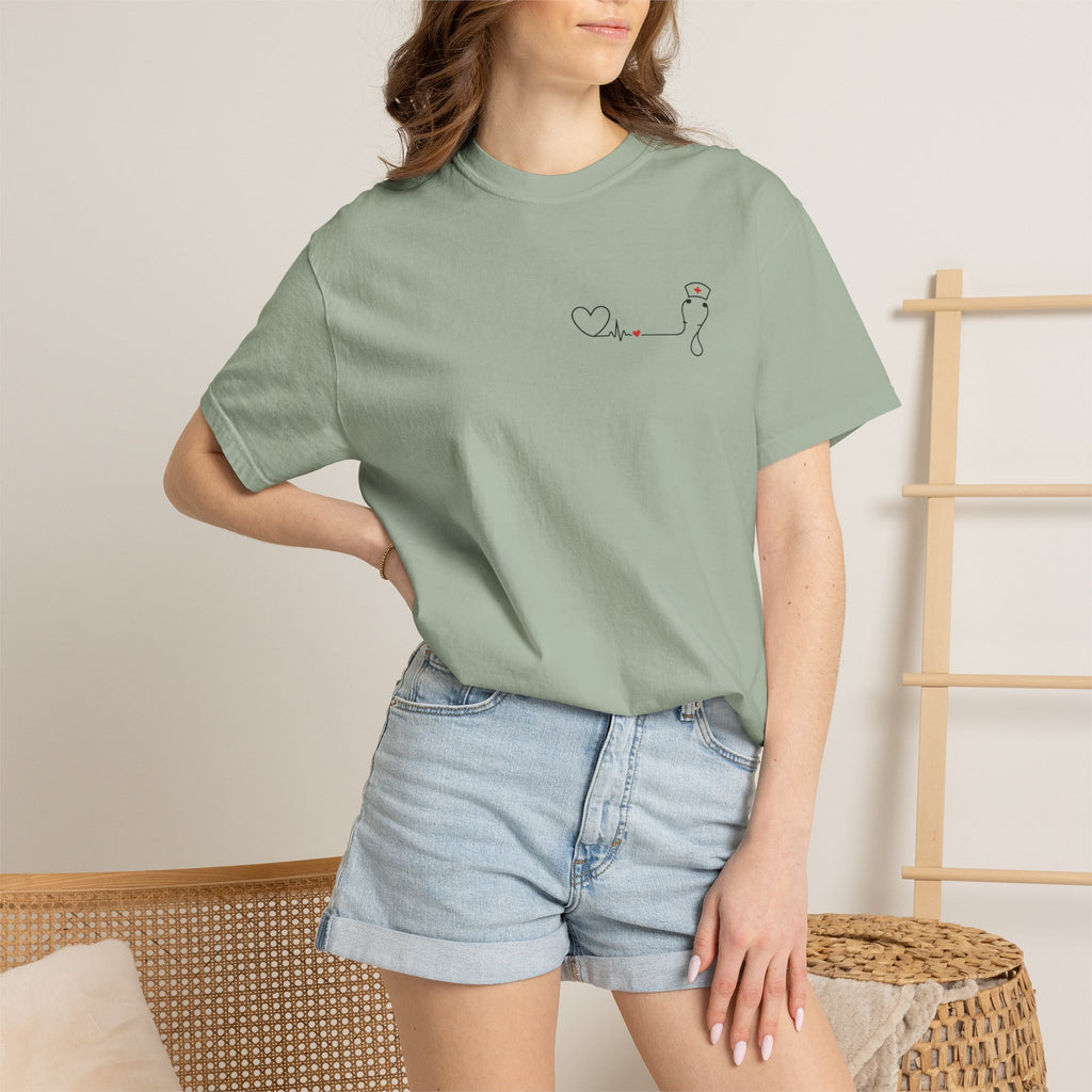 Minimalist Nurse Shirt | Heartbeat EKG Nurse Cap Tee | RN Gift | Nursing Student Gift | Healthcare Worker T-Shirt