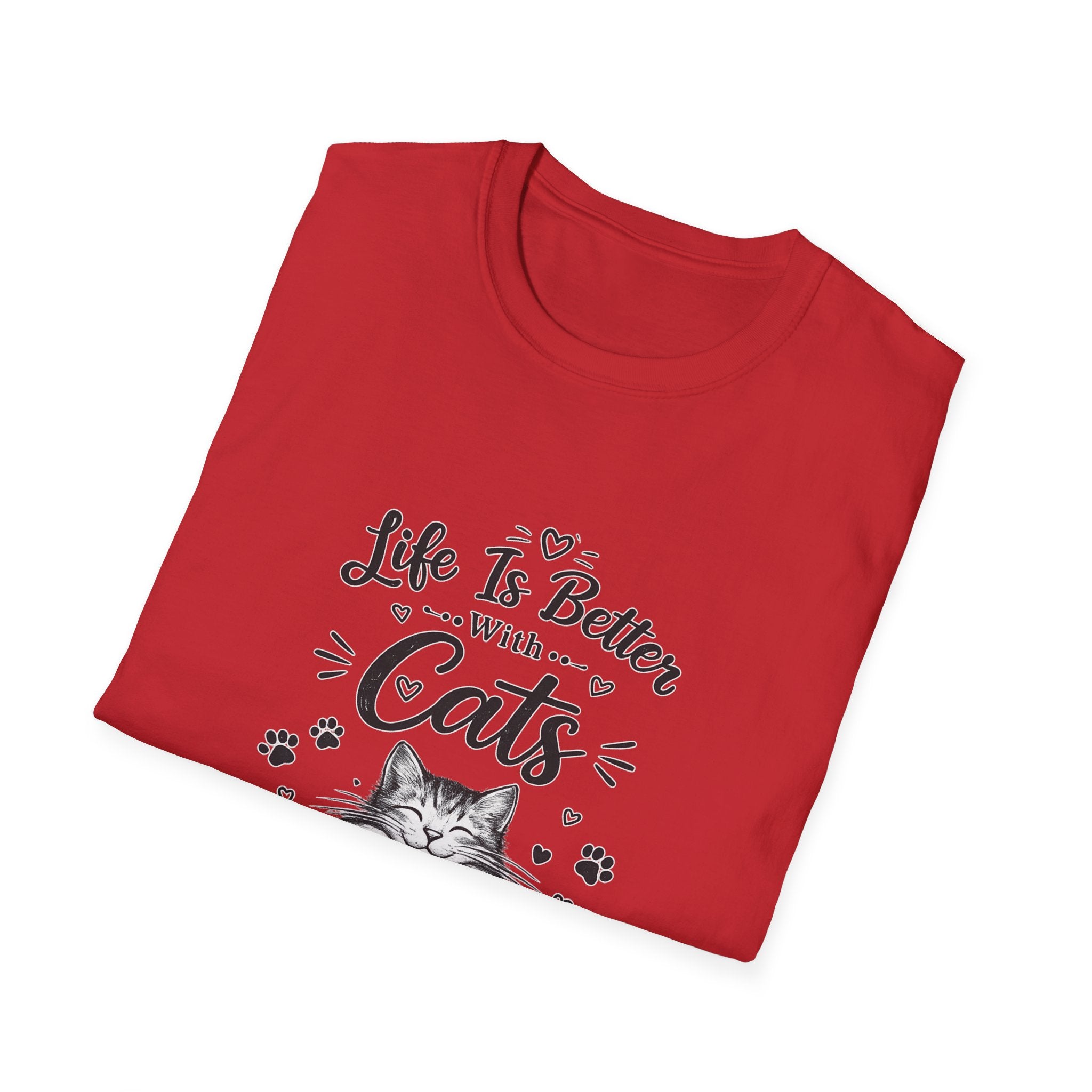 Life Is Better With Cats T-Shirt, Cute Cat Lover Shirt, Funny Cat Mom Tee, Cat Dad Gift, Unisex Softstyle Kitten Graphic Tee, Pet Lover Gift