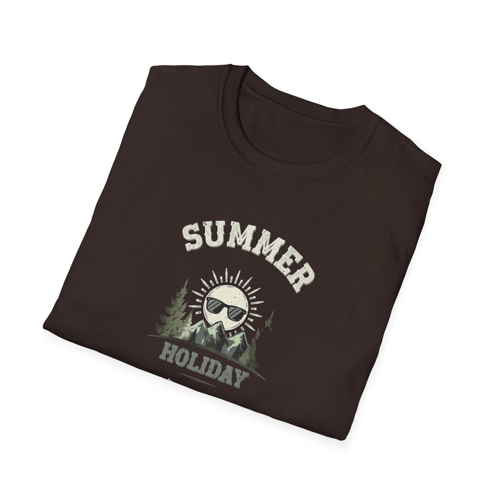 Summer Holiday Mode Activated T-Shirt | Retro Mountain Sun Graphic Tee | Camping Hiking Vacation Shirt for Men Women | Outdoor Adventure Top