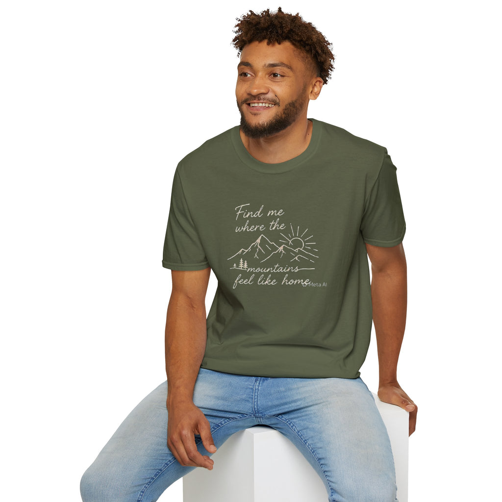 Find Me Where The Mountains Feel Like Home Shirt | Mountain Hiking T-Shirt for Men Women | Nature Lover Outdoor Adventure Tee
