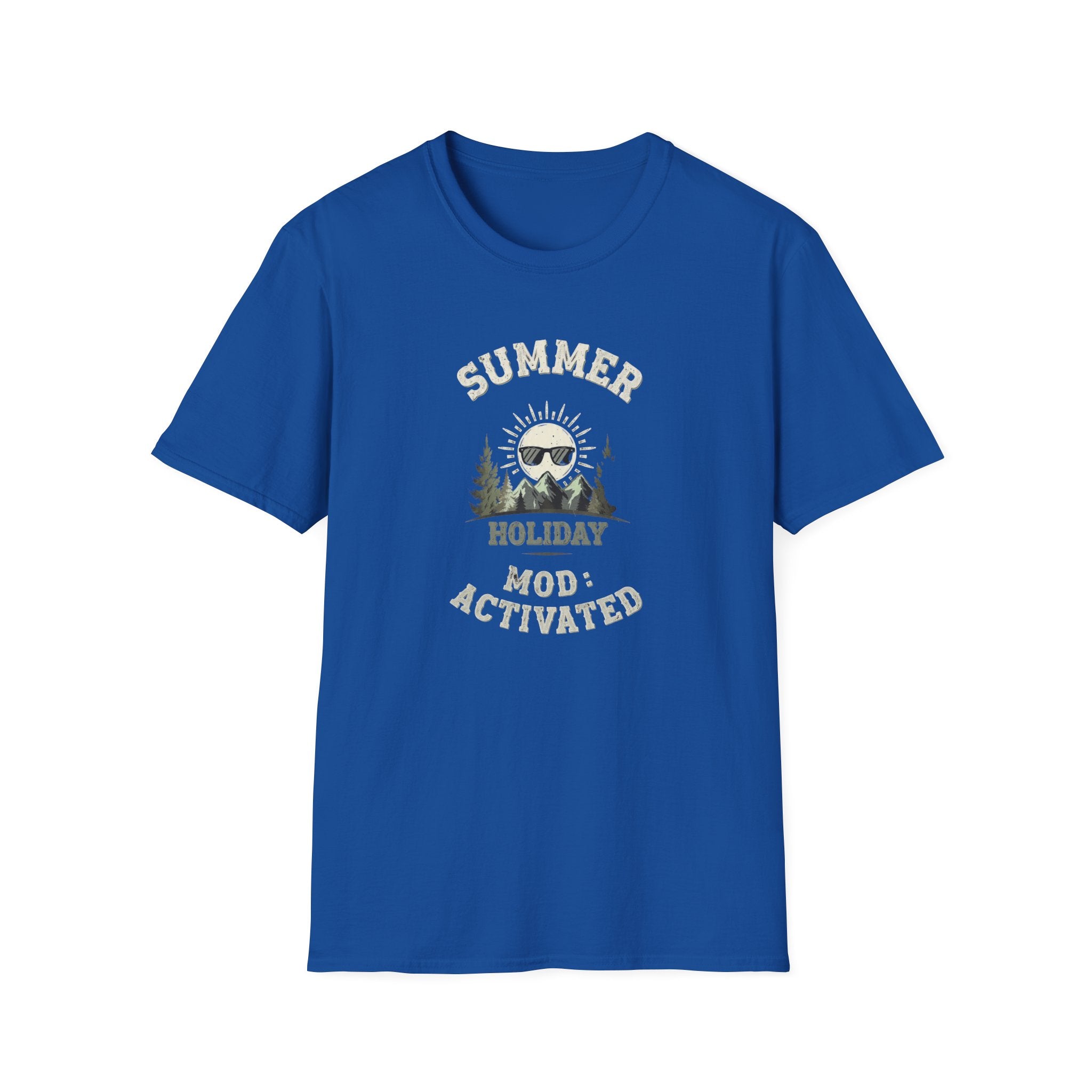 Summer Holiday Mode Activated T-Shirt | Retro Mountain Sun Graphic Tee | Camping Hiking Vacation Shirt for Men Women | Outdoor Adventure Top
