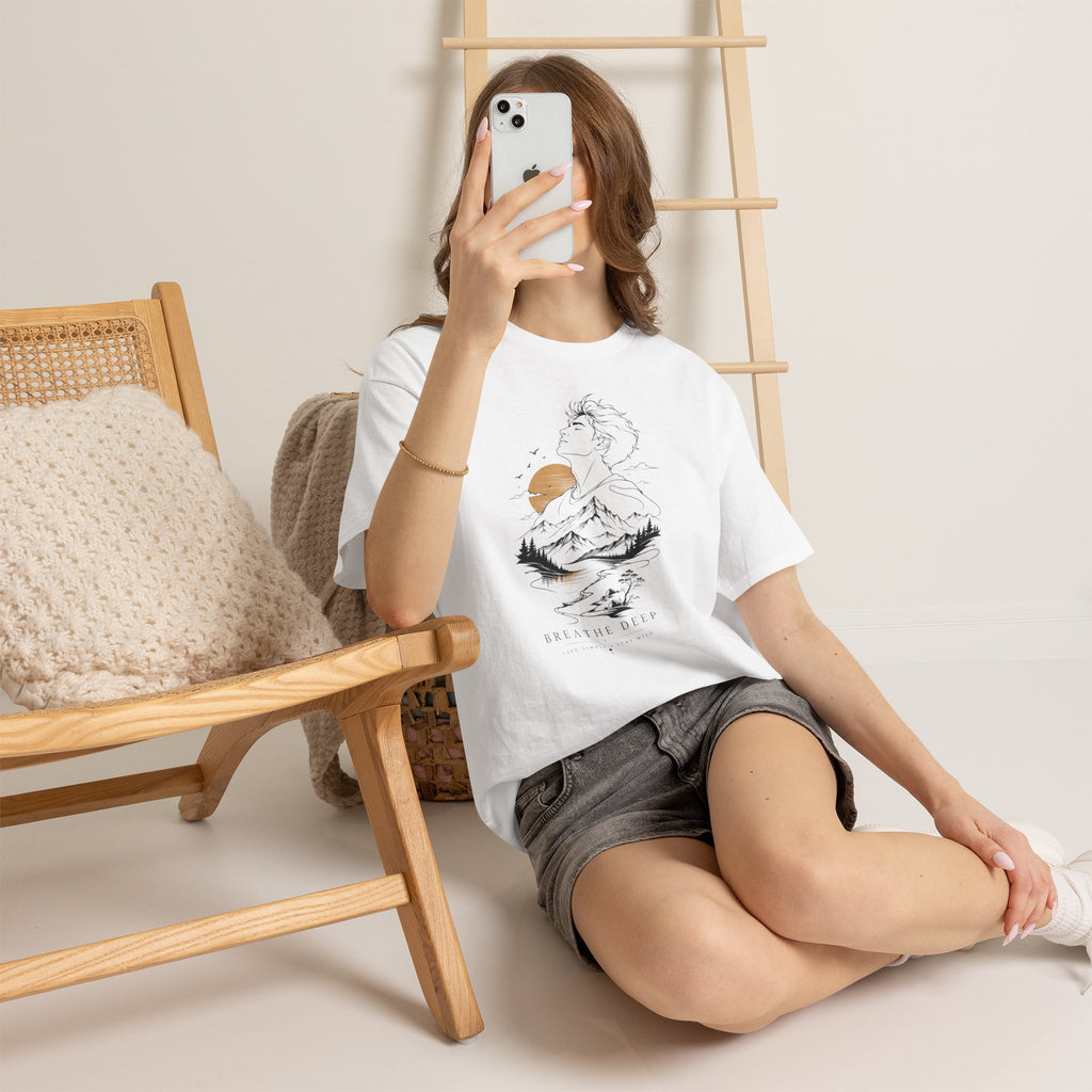 Breathe Deep Mountain Nature T-Shirt, Minimalist Outdoor Graphic Tee, Hiking Lover Shirt, Adventure Aesthetic Tee, Wilderness Nature Gift