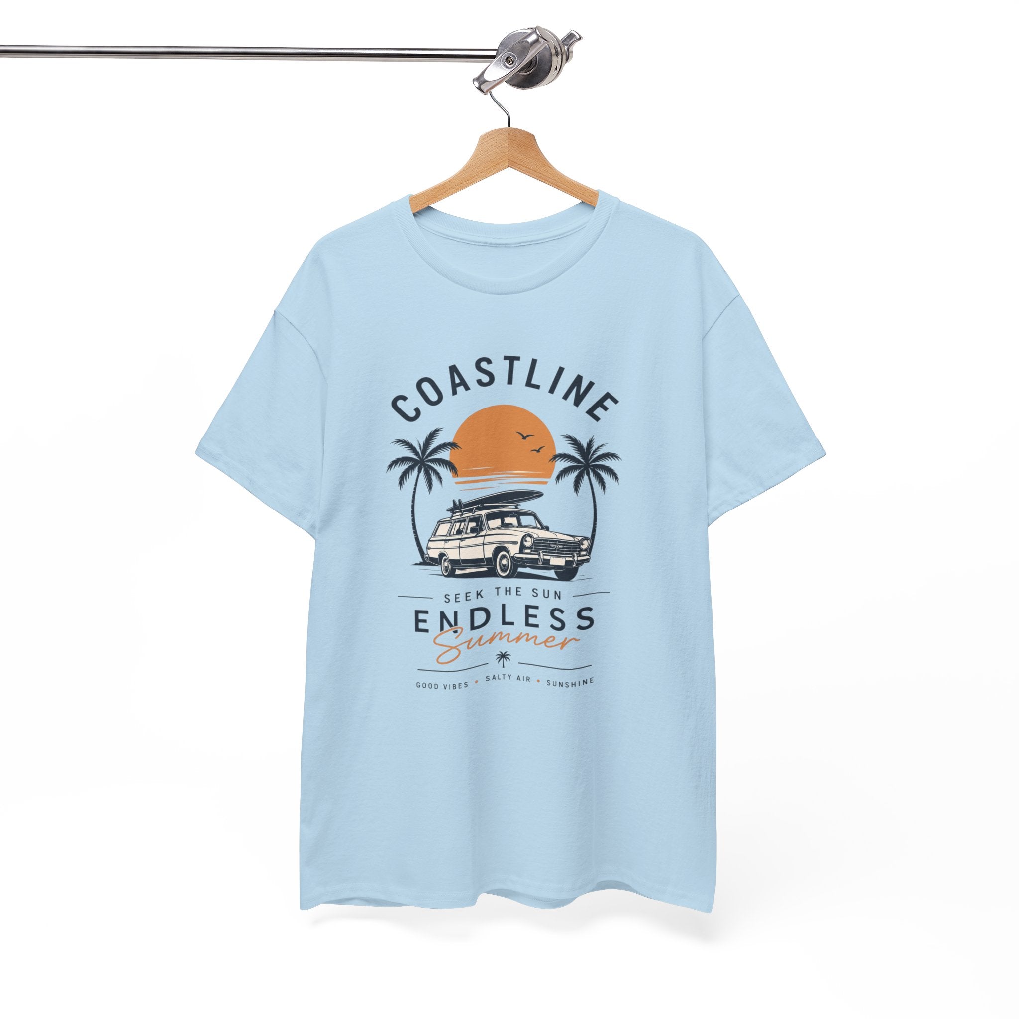 Coastline Endless Summer T-Shirt, Beach Vacation Graphic Tee, Retro Surf Van Shirt, Coastal Sunset Summer Top, Unisex Beach Lover Gift