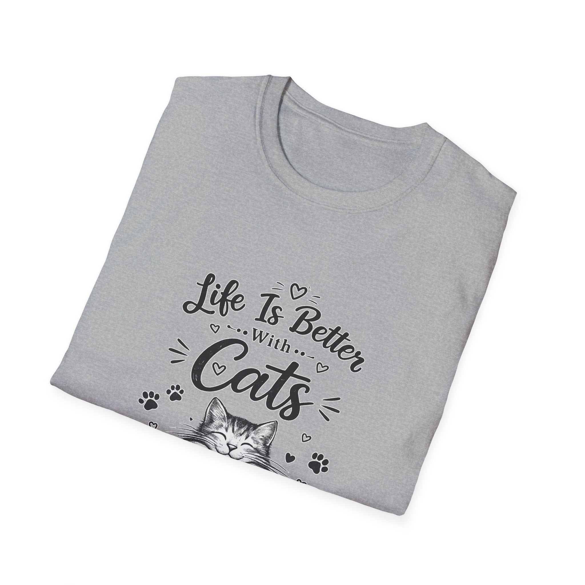 Life Is Better With Cats T-Shirt, Cute Cat Lover Shirt, Funny Cat Mom Tee, Cat Dad Gift, Unisex Softstyle Kitten Graphic Tee, Pet Lover Gift