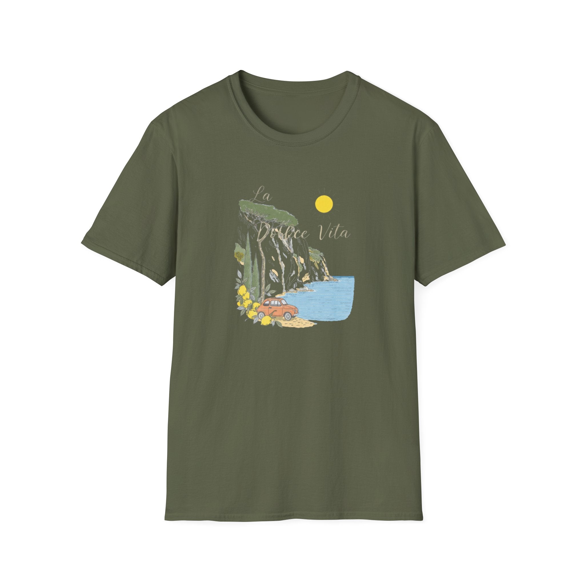 La Dolce Vita T-Shirt | Italian Summer Fiat 500 Lemon Coast Tee | Amalfi Coast Travel Shirt for Women Men | Mediterranean Vacation Gift