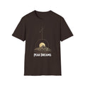 "Peak Dreams Mountain T-Shirt | Celestial Gothic Tee | Astronomy Night Sky Shirt | Adventure Hiking Gift | Boho Mystical Apparel | Vintage Gold Mountain Graphic
