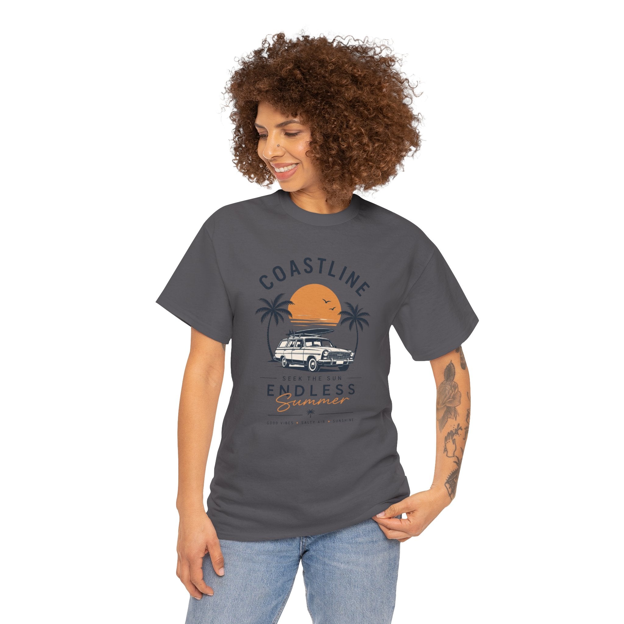 Coastline Endless Summer T-Shirt, Beach Vacation Graphic Tee, Retro Surf Van Shirt, Coastal Sunset Summer Top, Unisex Beach Lover Gift