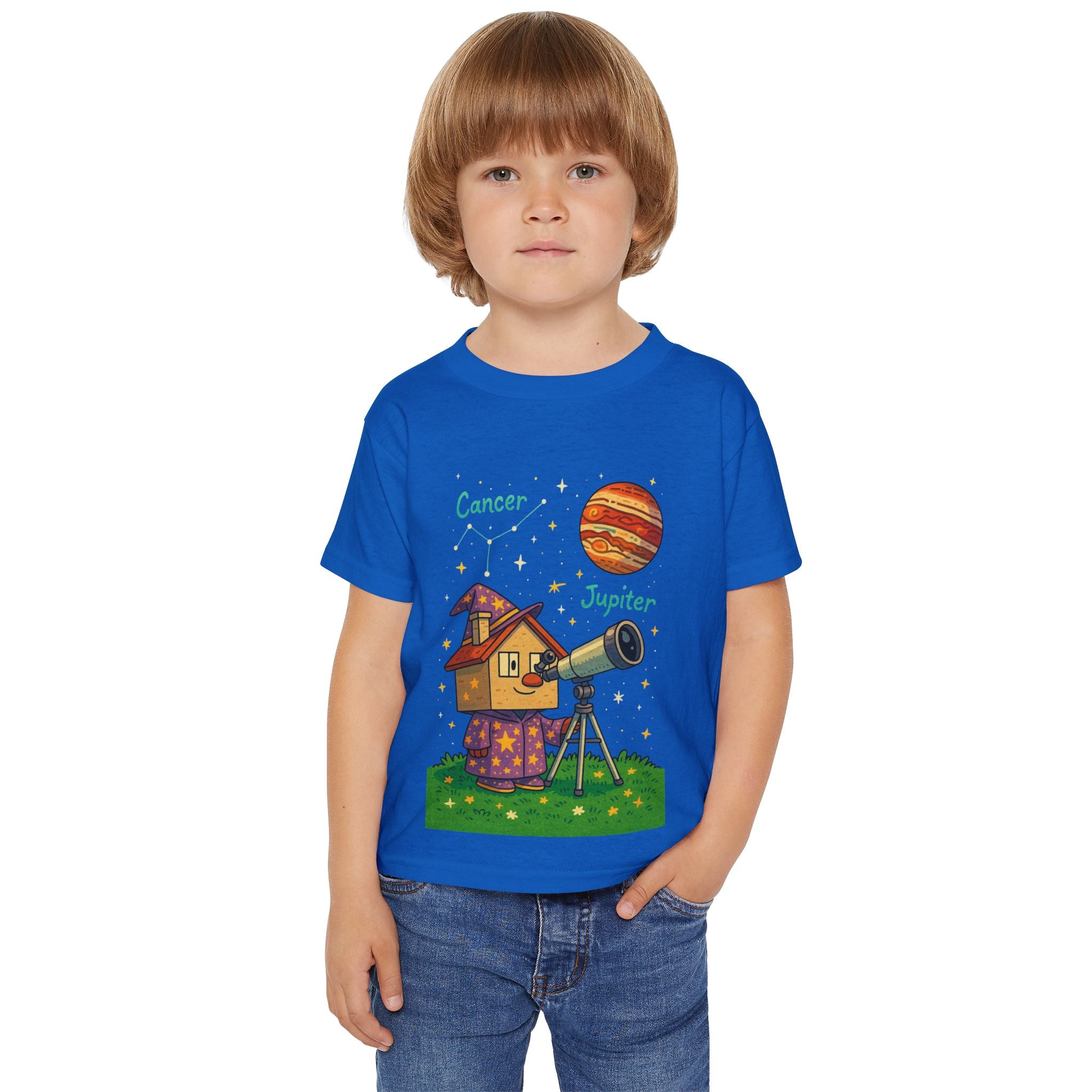 Cancer Zodiac Toddler T-Shirt | Jupiter Planet Astronomy Tee for Kids | Cute Wizard House Telescope Shirt | Space Gift for Boys Girls